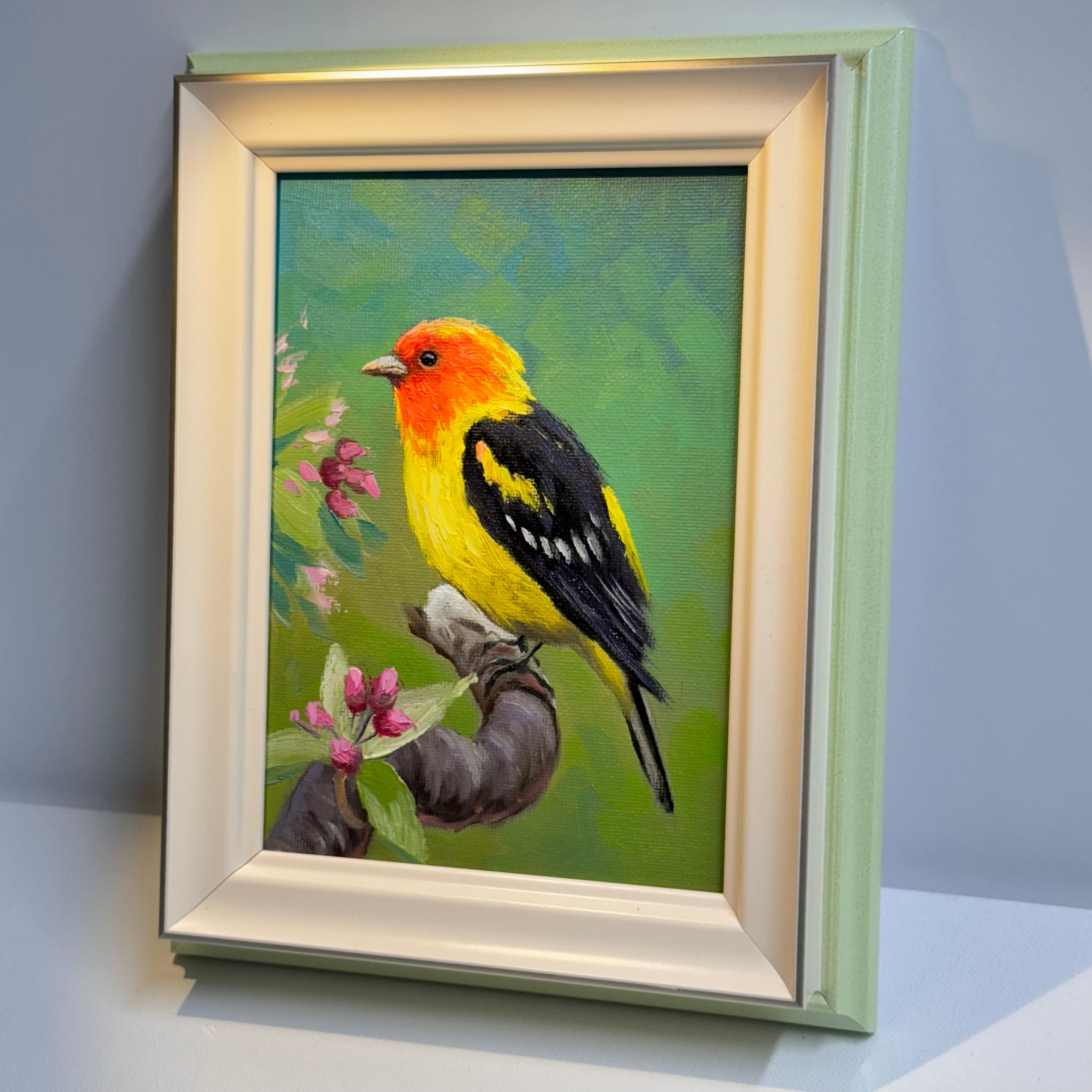 Buying Small Oil Painting Bird Art Miniature pair birds Oil Birds Artwork Original tit painting