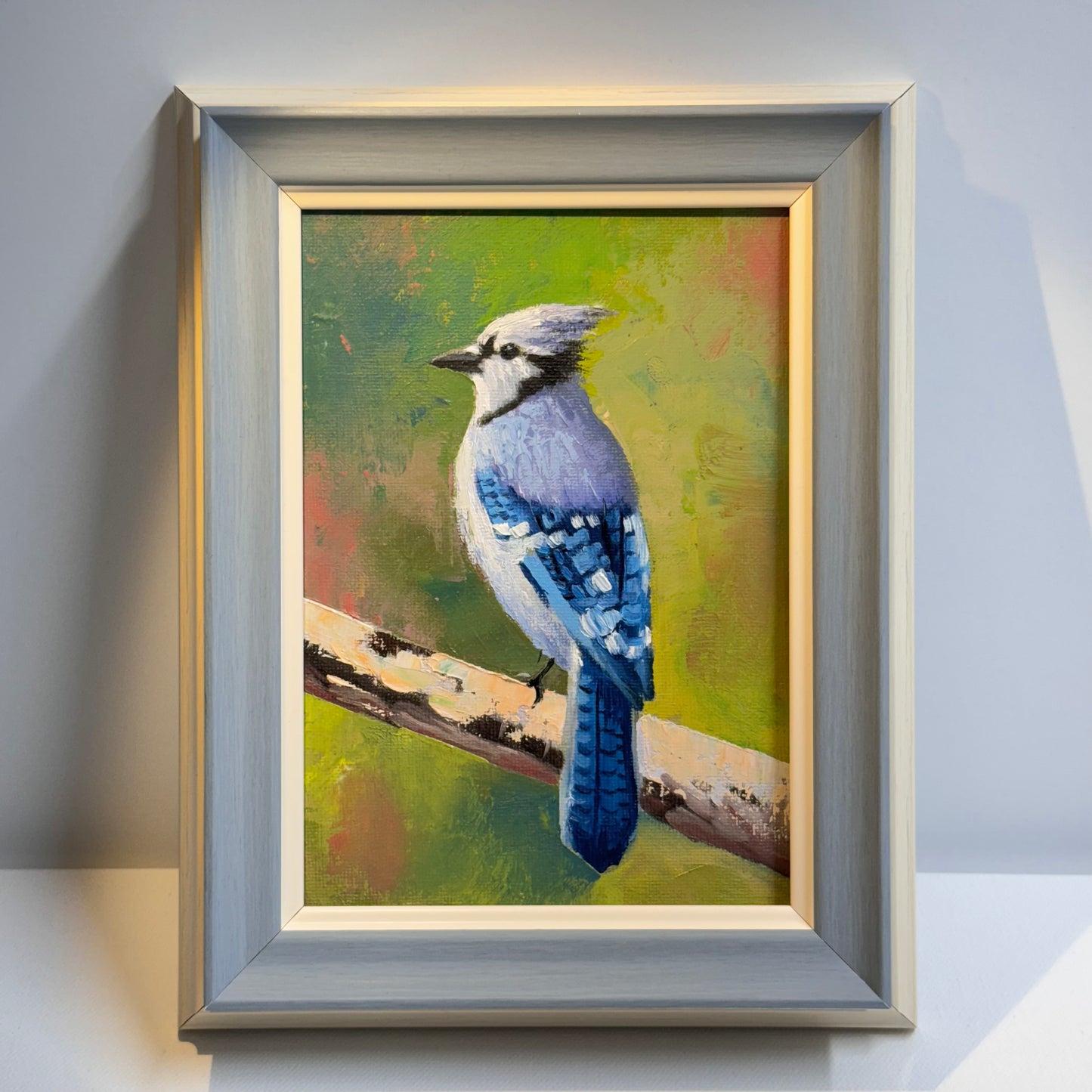 5"x7" Majestic Blue Jay Bird - Original Oil Painting on canvas panel | Hand-Painted Wildlife Art for Bird Lovers