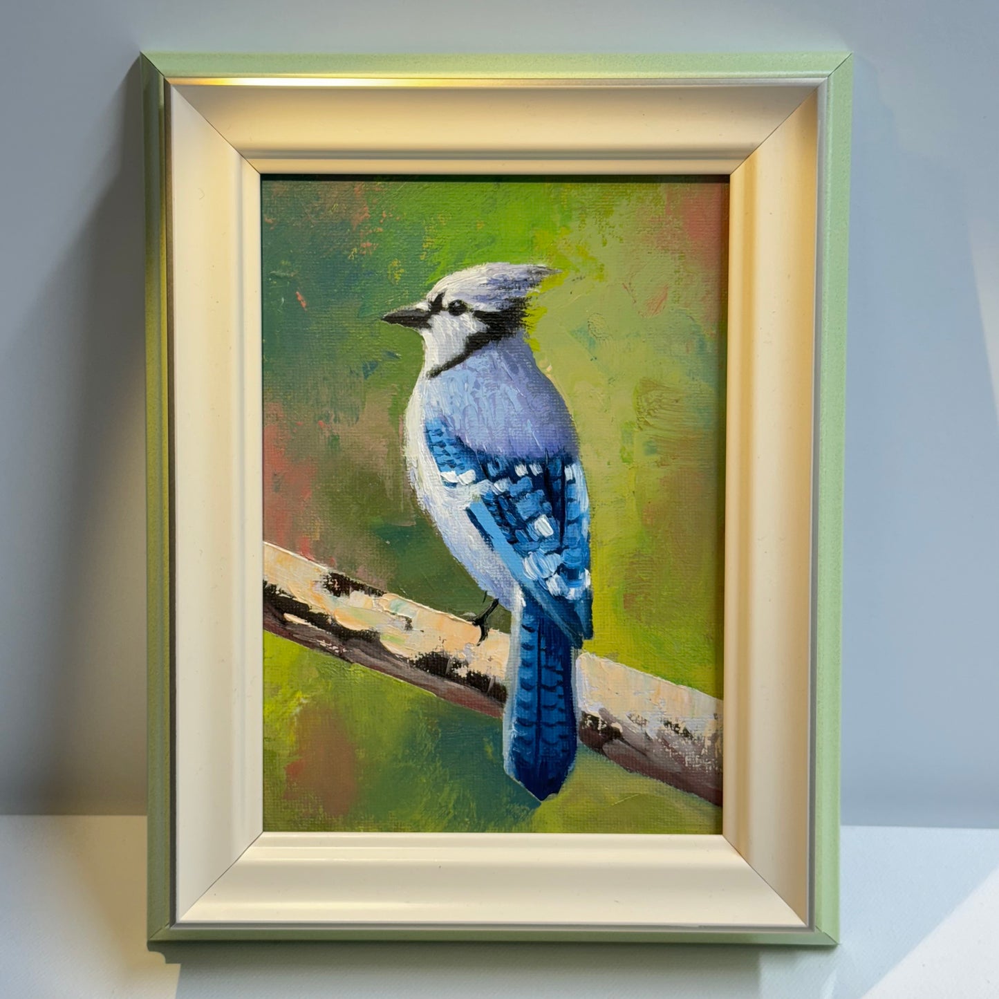 5"x7" Majestic Blue Jay Bird - Original Oil Painting on canvas panel | Hand-Painted Wildlife Art for Bird Lovers