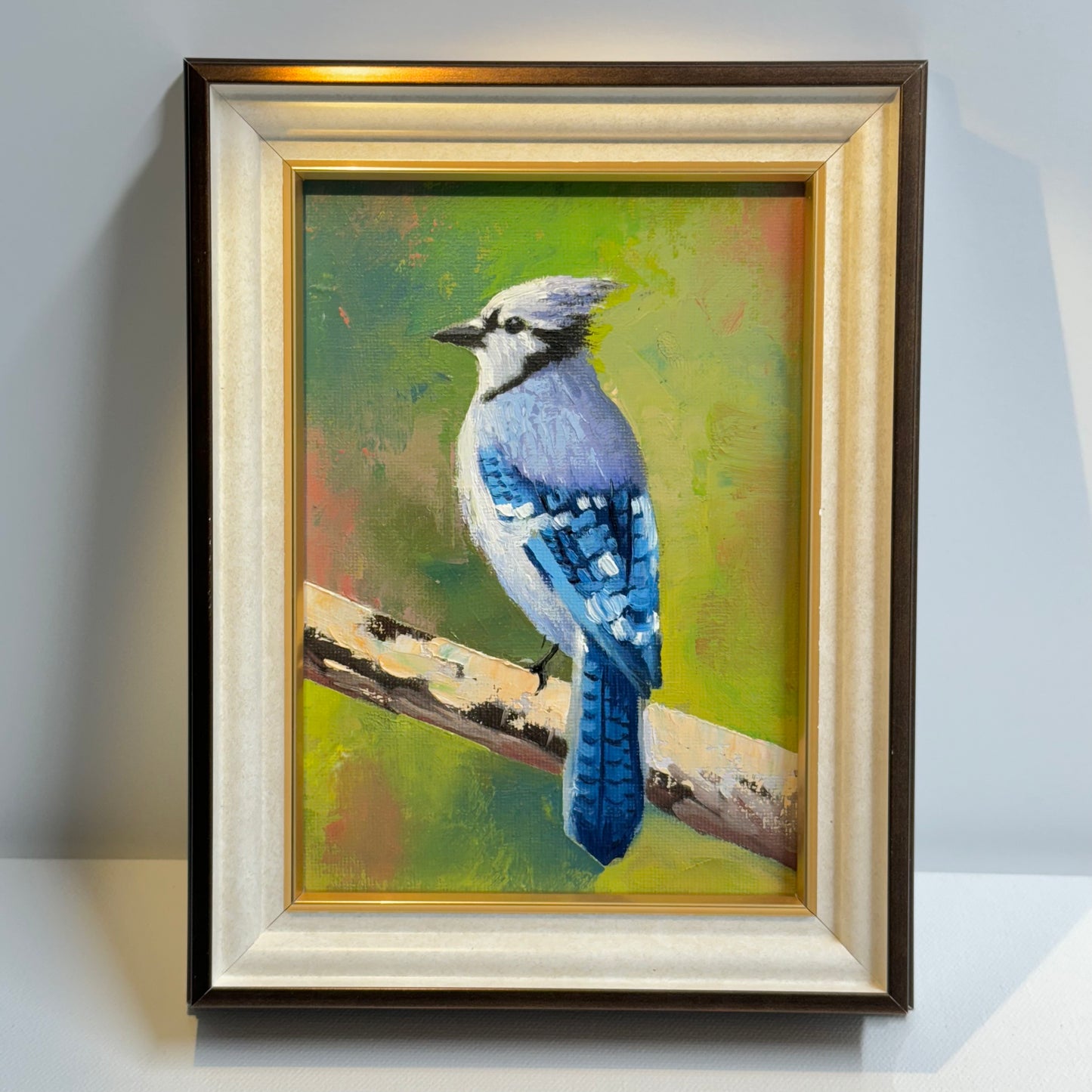 5"x7" Majestic Blue Jay Bird - Original Oil Painting on canvas panel | Hand-Painted Wildlife Art for Bird Lovers