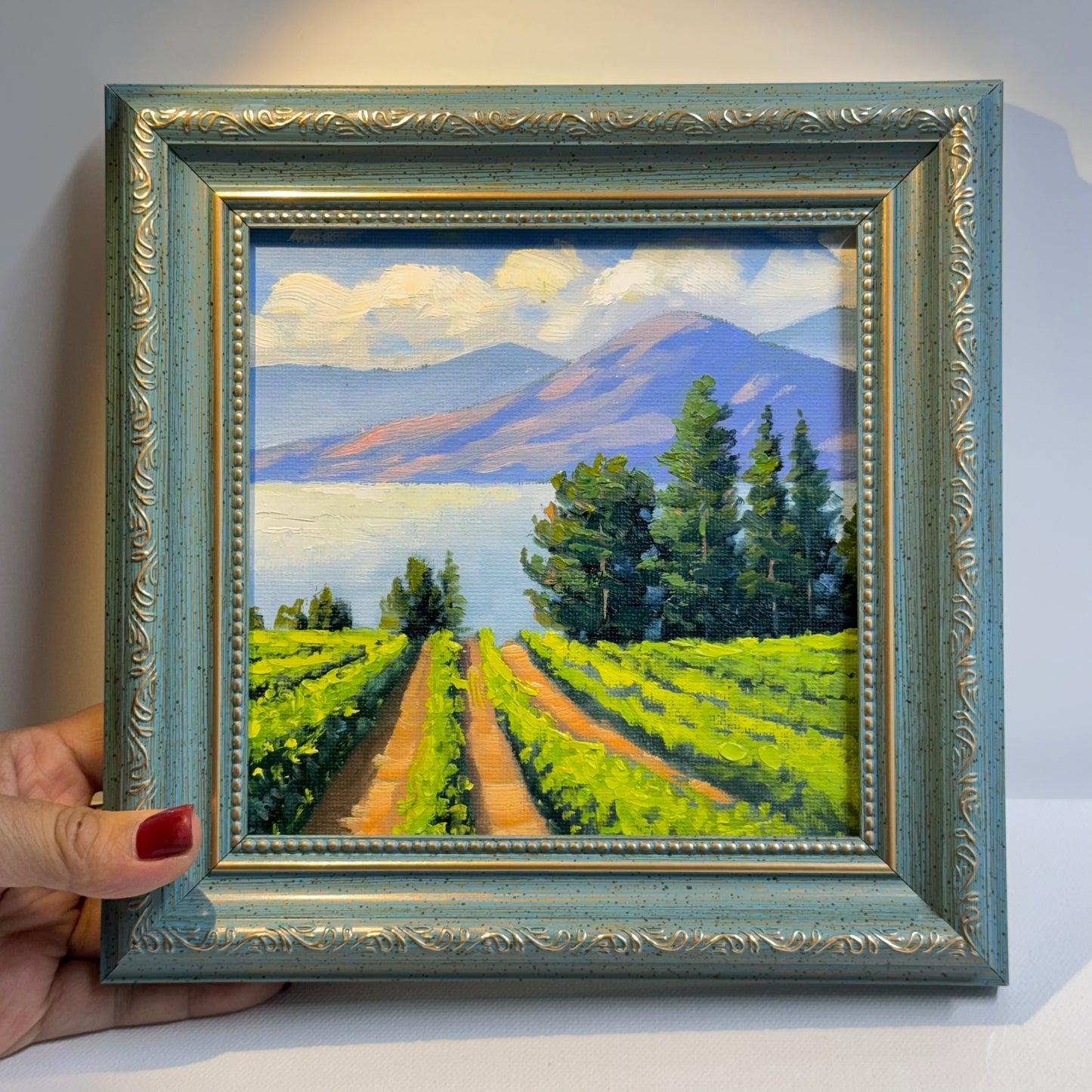6"x6" Kelowna Winery Landscape - Original Oil Painting on canvas panel | Hand-Painted Okanagan Vineyard Art