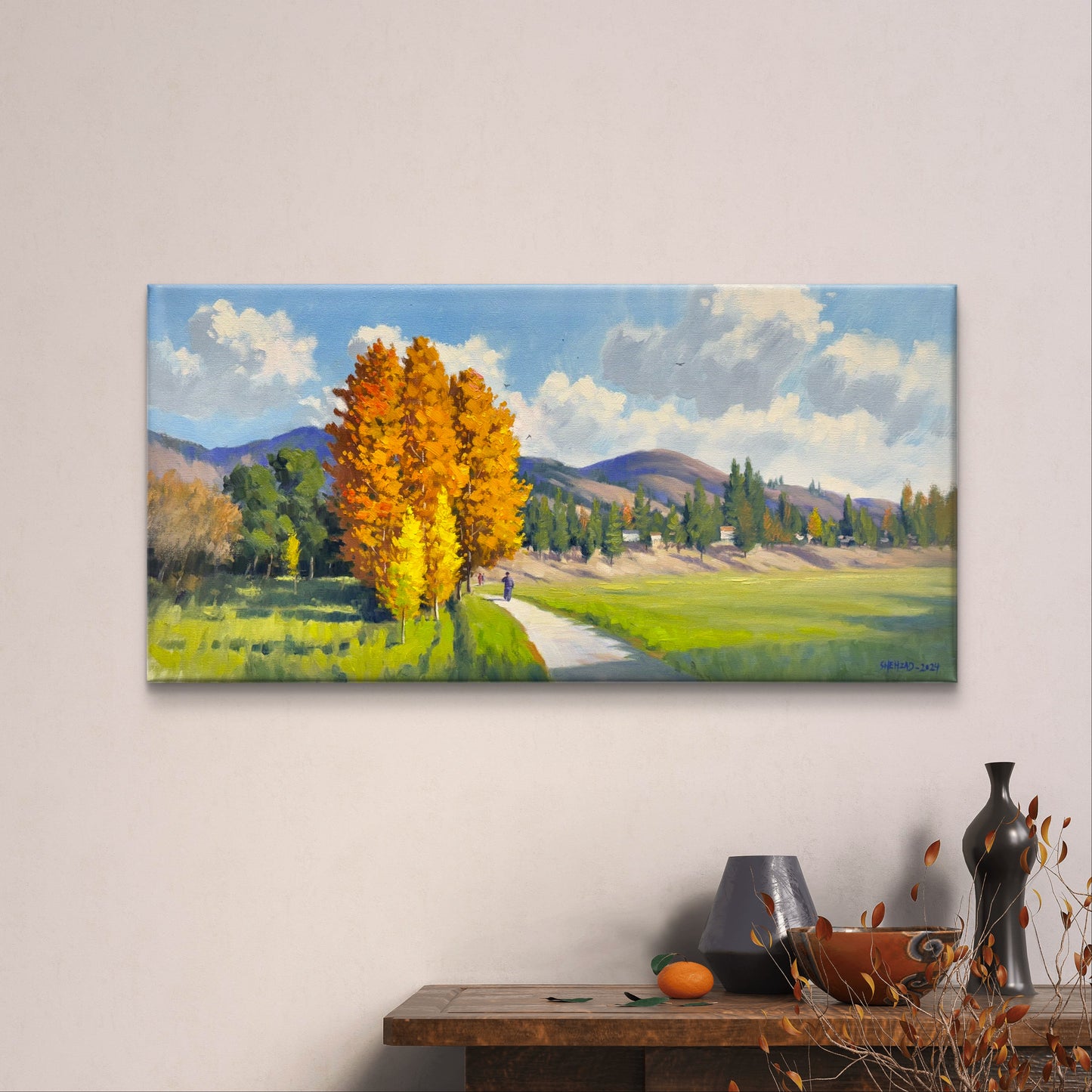 15"x30" Canada Merritt Rotary Park Fall Landscape - Hand Painted Original Oil Painting - Autumn Wall Art Home Decor