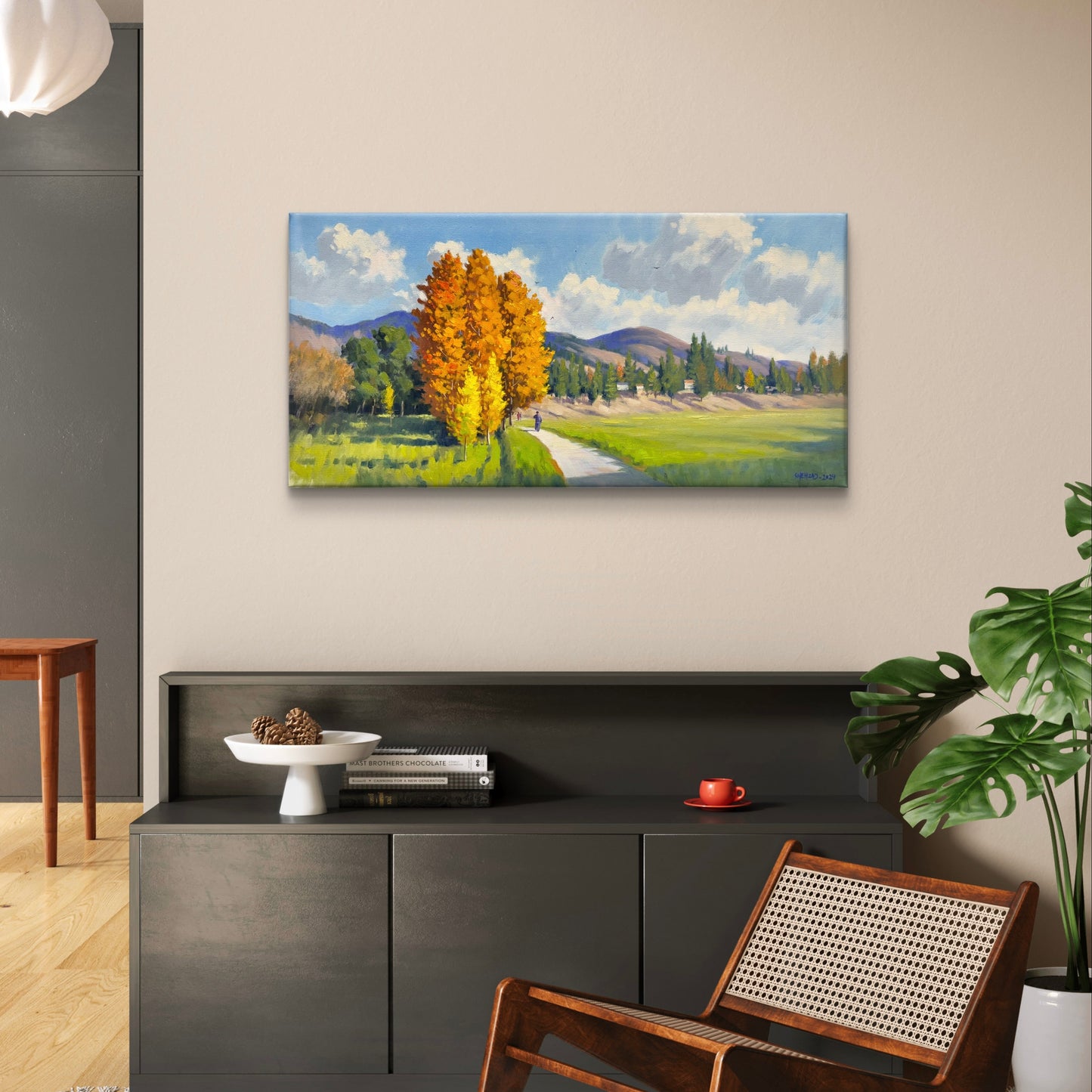 15"x30" Canada Merritt Rotary Park Fall Landscape - Hand Painted Original Oil Painting - Autumn Wall Art Home Decor
