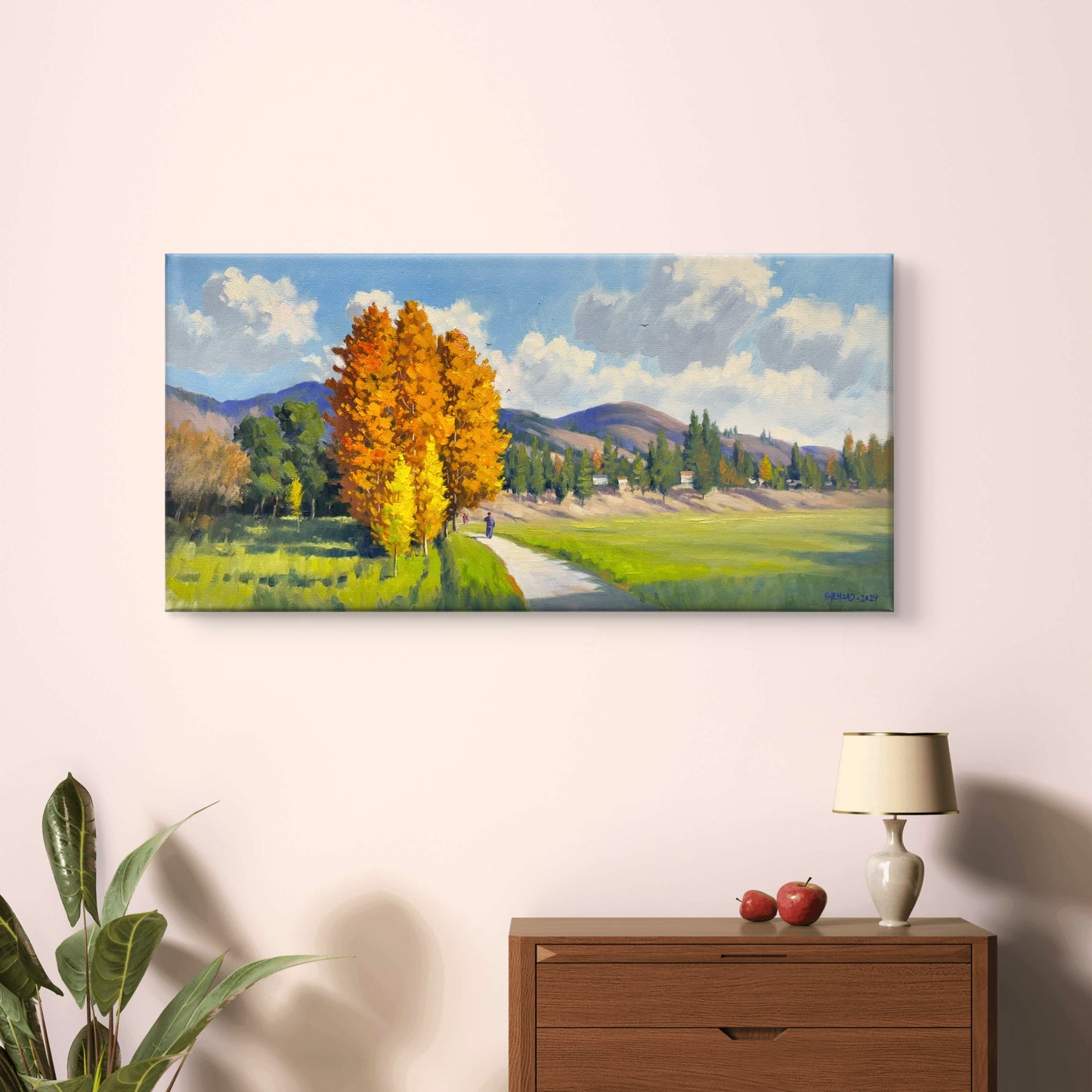15"x30" Canada Merritt Rotary Park Fall Landscape - Hand Painted Original Oil Painting - Autumn Wall Art Home Decor