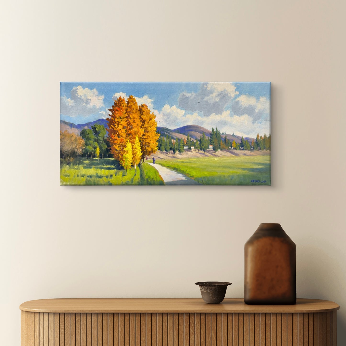 15"x30" Canada Merritt Rotary Park Fall Landscape - Hand Painted Original Oil Painting - Autumn Wall Art Home Decor
