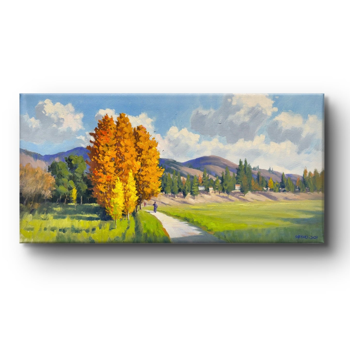 15"x30" Canada Merritt Rotary Park Fall Landscape - Hand Painted Original Oil Painting - Autumn Wall Art Home Decor