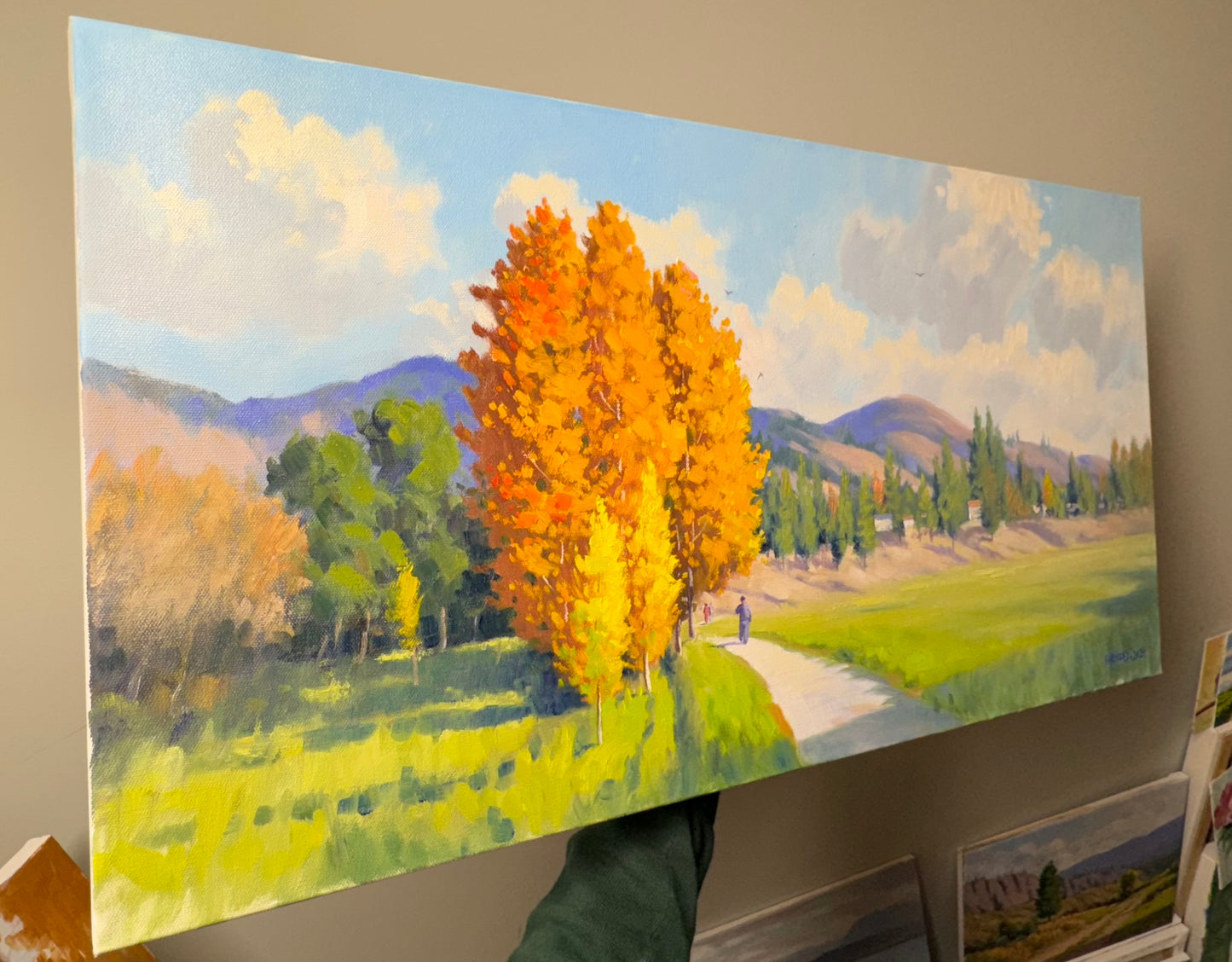 15"x30" Canada Merritt Rotary Park Fall Landscape - Hand Painted Original Oil Painting - Autumn Wall Art Home Decor