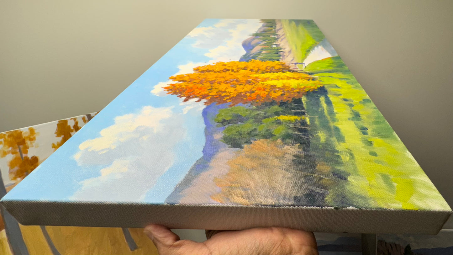 15"x30" Canada Merritt Rotary Park Fall Landscape - Hand Painted Original Oil Painting - Autumn Wall Art Home Decor