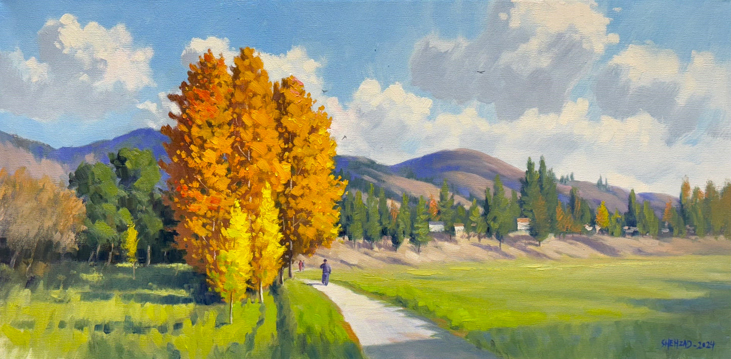 15"x30" Canada Merritt Rotary Park Fall Landscape - Hand Painted Original Oil Painting - Autumn Wall Art Home Decor