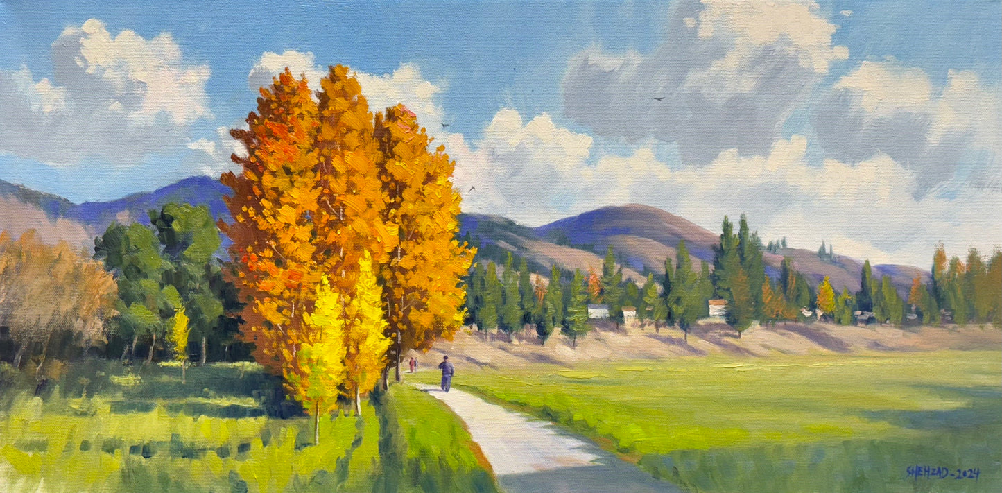 15"x30" Canada Merritt Rotary Park Fall Landscape - Hand Painted Original Oil Painting - Autumn Wall Art Home Decor