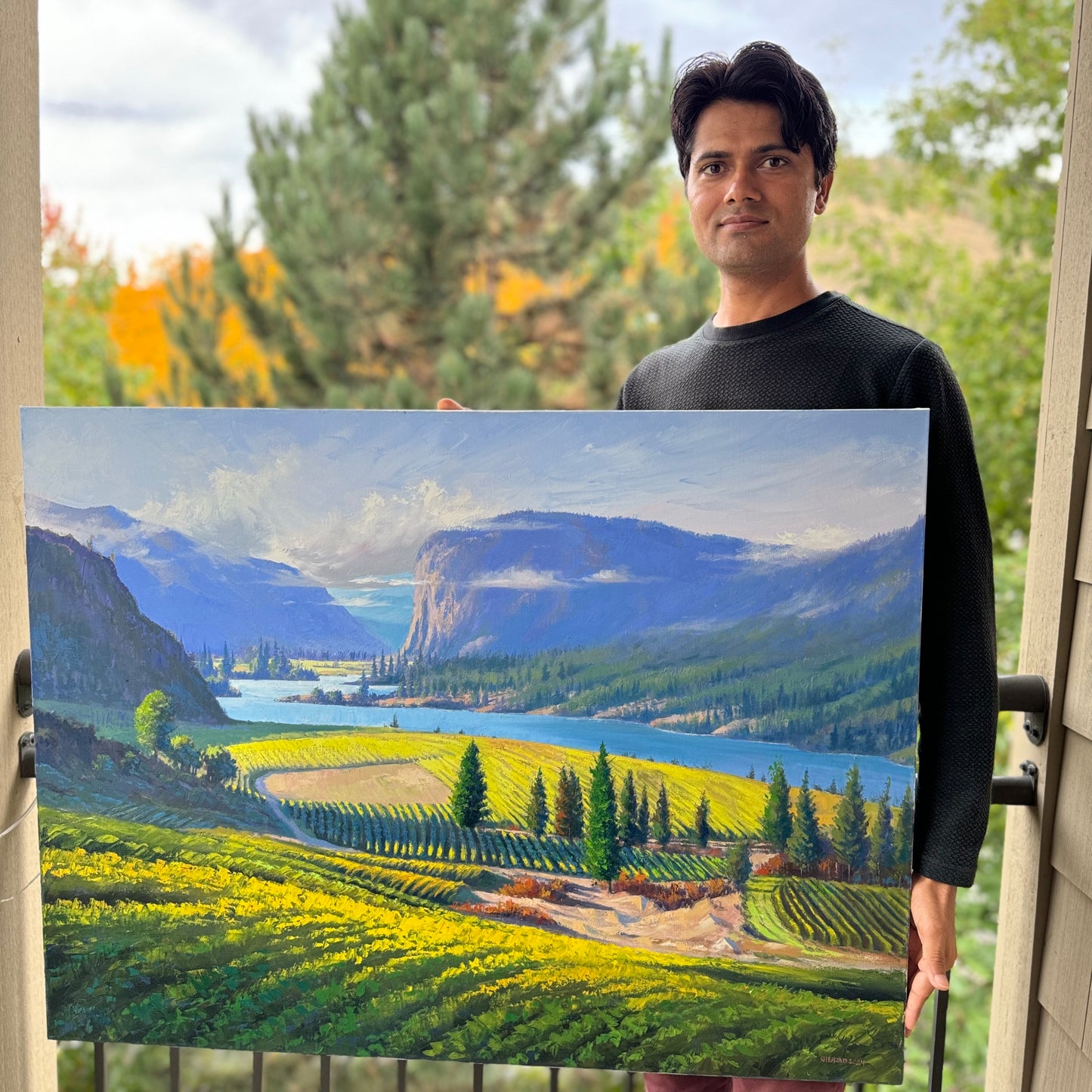 30"x 40" Vaseux Lake palette knife Original oil painting on stretched Canvas without frame