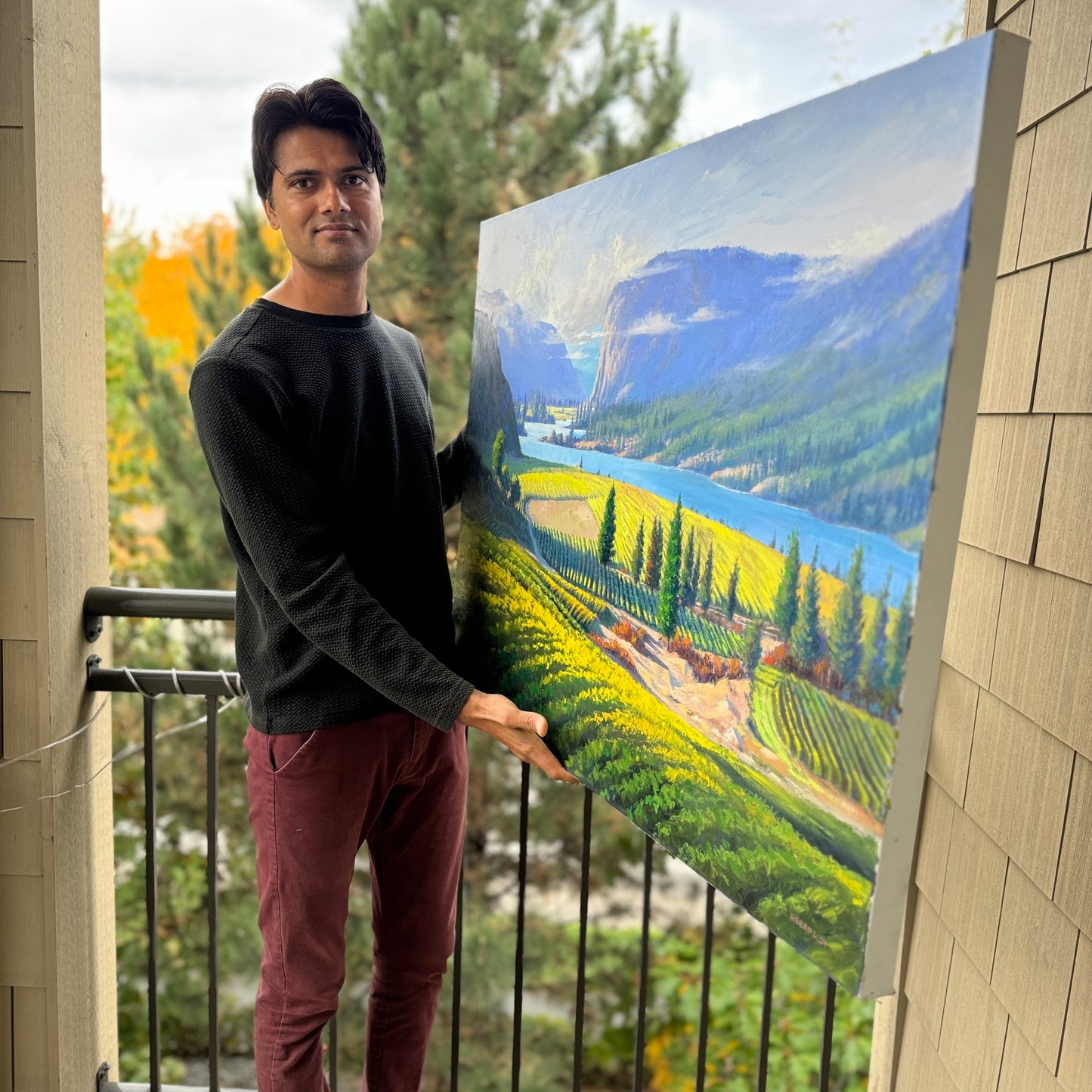 30"x 40" Vaseux Lake palette knife Original oil painting on stretched Canvas without frame