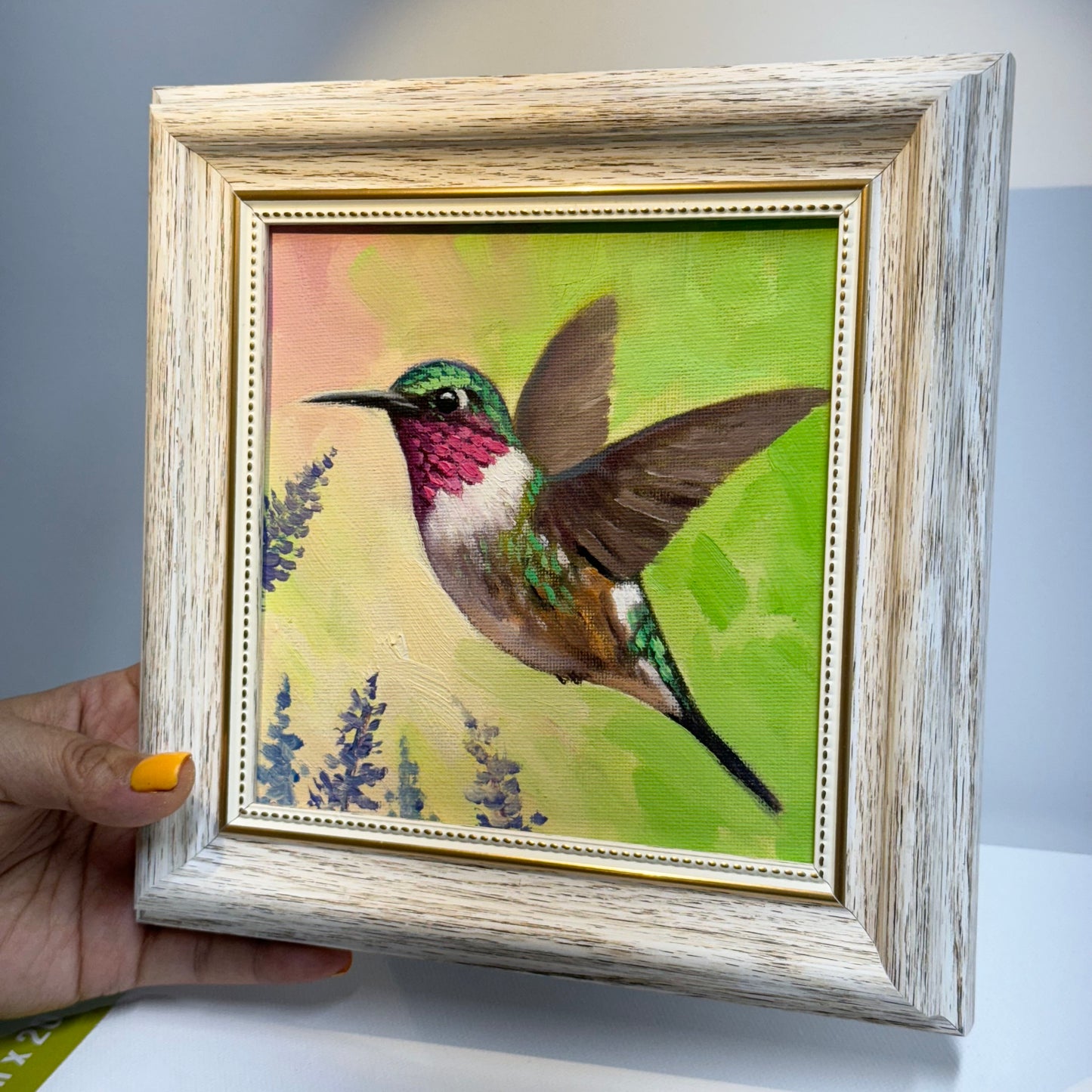 6"x6" Hummingbird Original Handmade oil painting on Canvas panel Wall Art