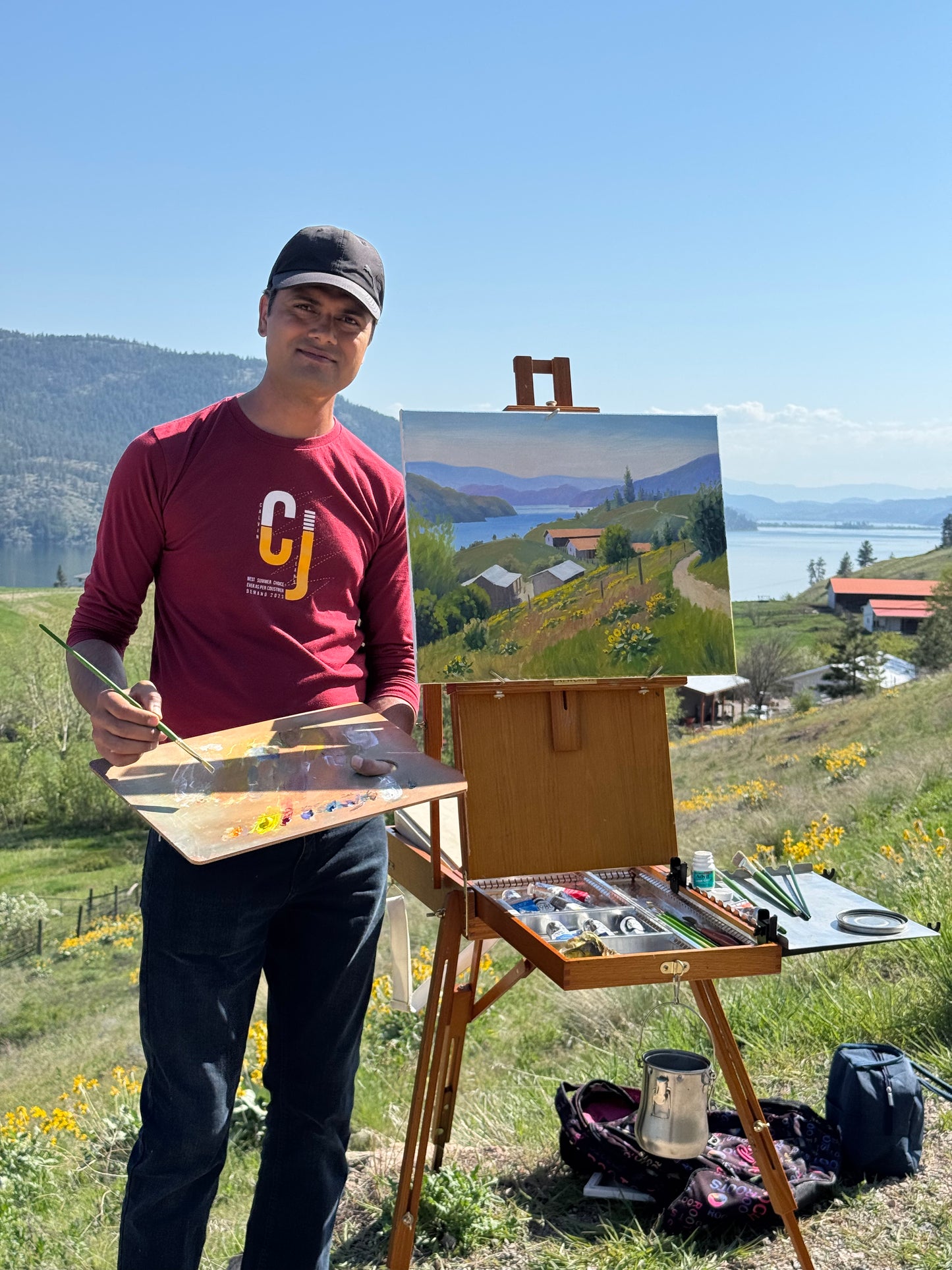 Original oil painting on canvas- Kalamalka Lake Hillside View 20"x16" canvas