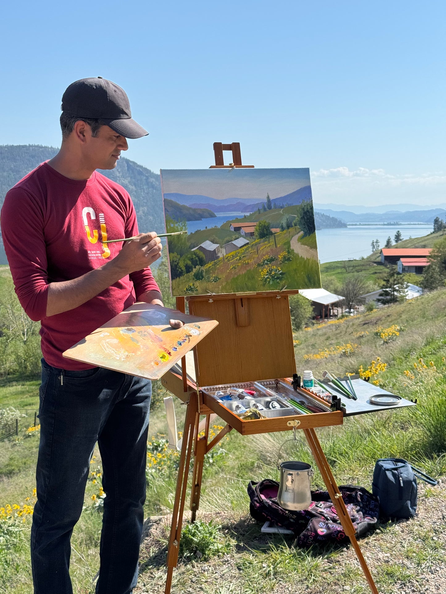 Original oil painting on canvas- Kalamalka Lake Hillside View 20"x16" canvas