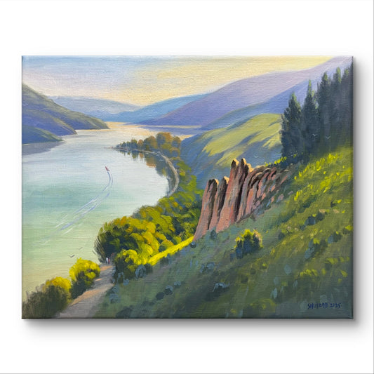 "Carved by Time –  Kalamalka Lake Hillside View" – Amazing Vertical Rock Formations- 20" x 16"