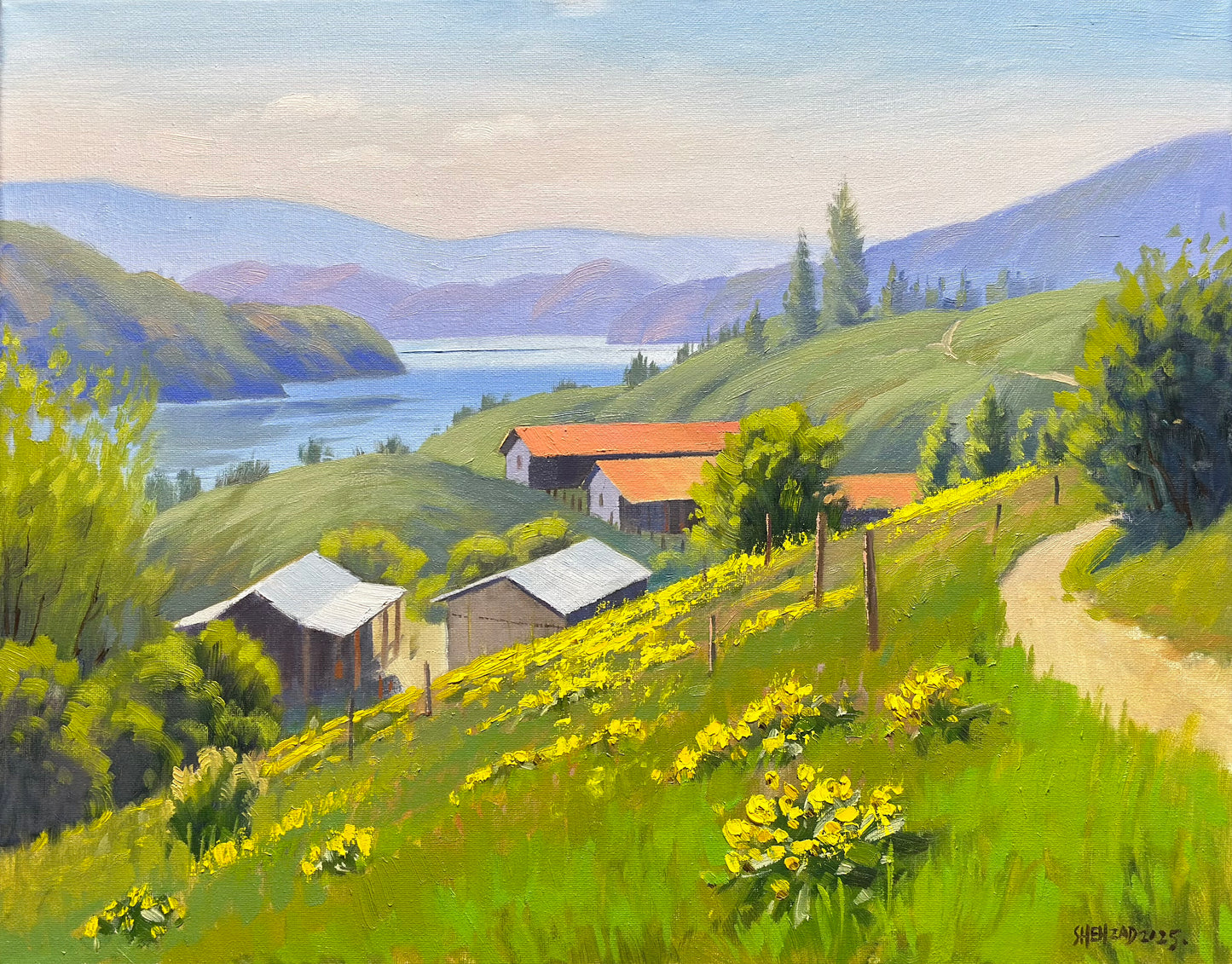 Original oil painting on canvas- Kalamalka Lake Hillside View 20"x16" canvas
