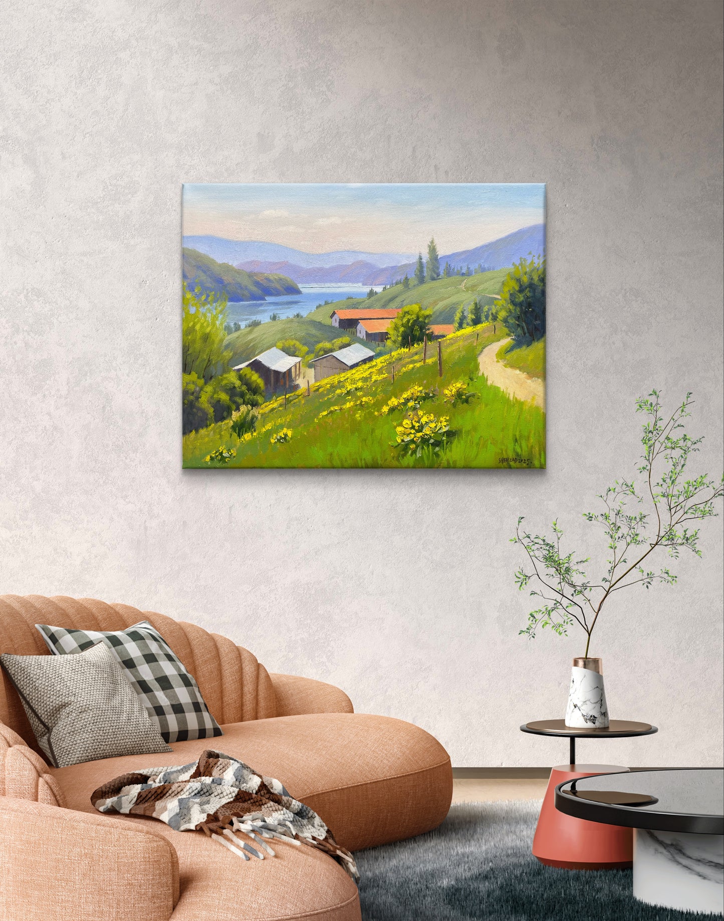 Original oil painting on canvas- Kalamalka Lake Hillside View 20"x16" canvas