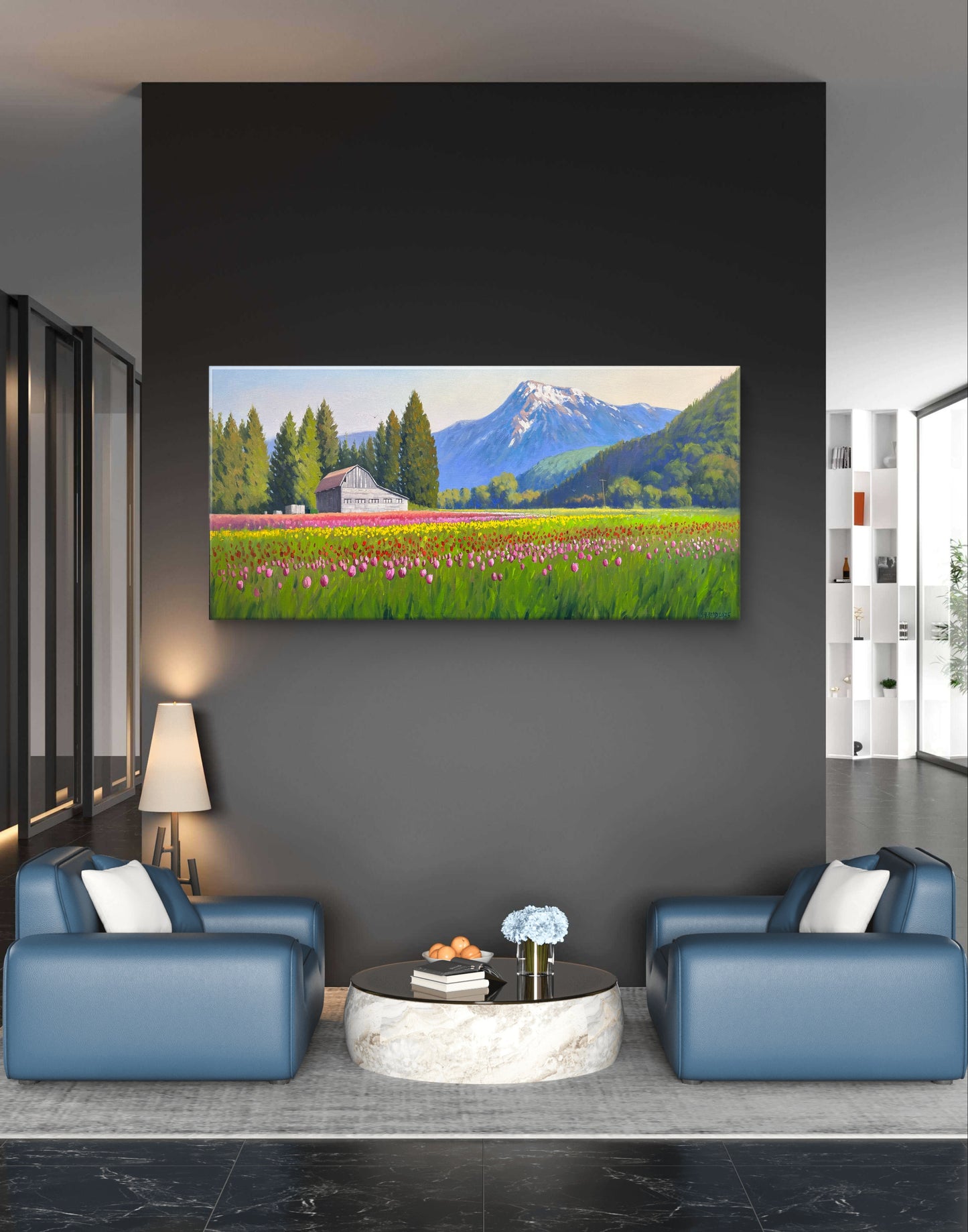 The Colors of Harrison Tulip Festival” Oil painting 4x2 Ft -Gallery Quality Canvas