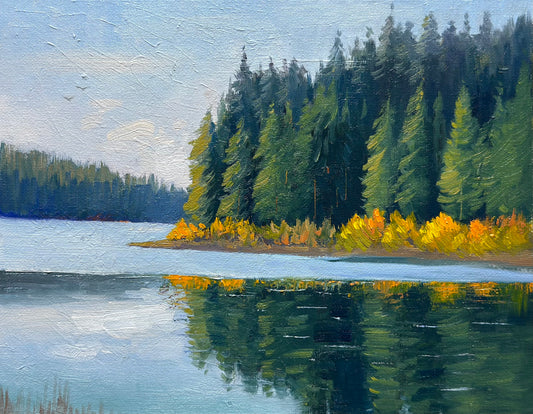 Beautiful Lake Oil painting- 10x8 inch Canvas Panel- Lake Alleyne British Columbia