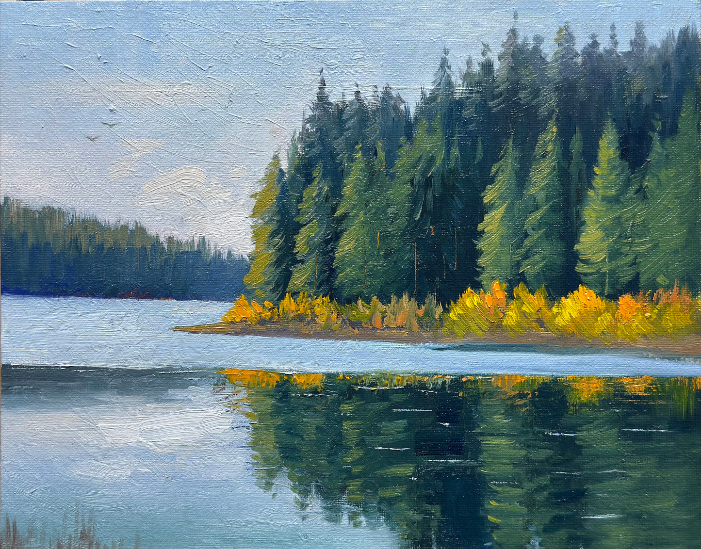 Beautiful Lake Oil painting- 10x8 inch Canvas Panel- Lake Alleyne British Columbia