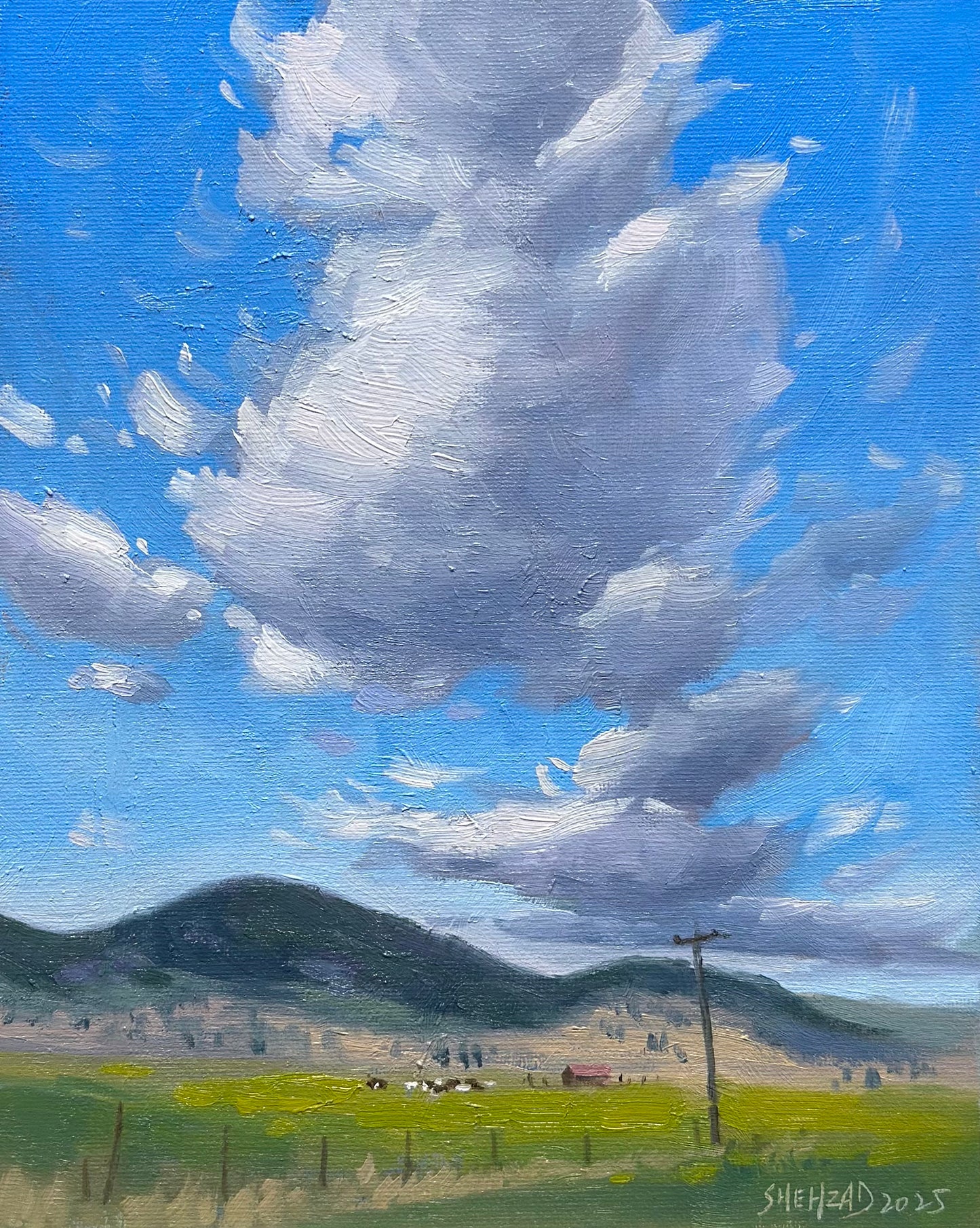 My original oil painting - Dancing clouds over Valley- on Canvas panel-10x8 inches- Location is Near lower Nicola.