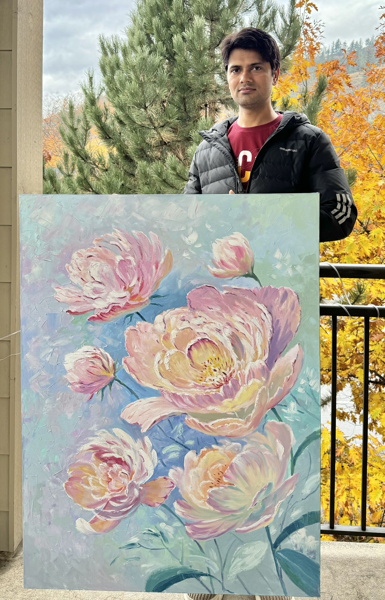 Peony blossom original handmade oil painting on canvas wall art/ home decor