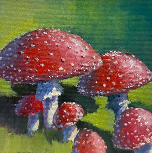 6"x6" Amanita Mushroom Original Handmade oil painting on Canvas panel Wall Art Home Decor ,perfect gift for Mother's day