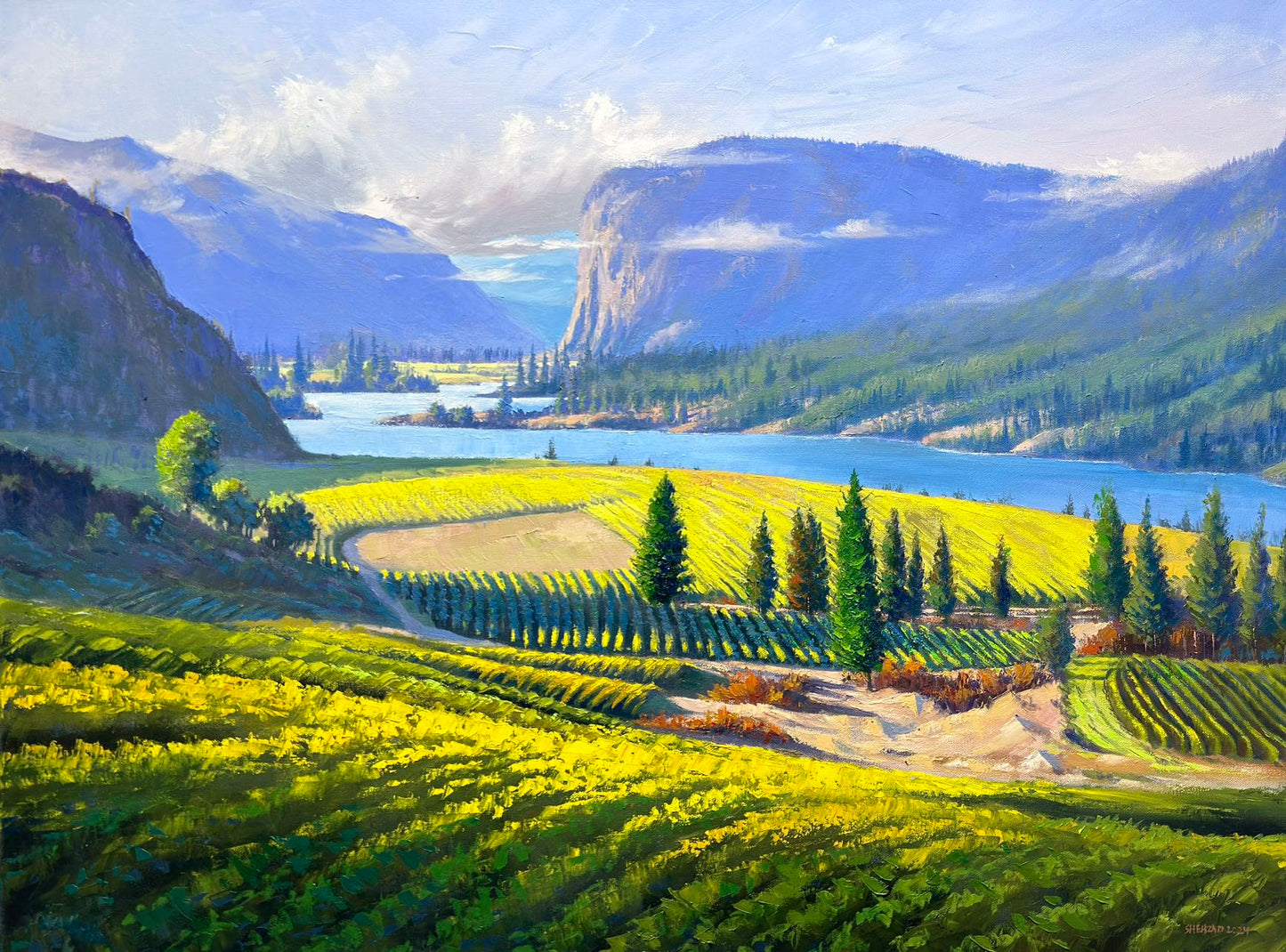 30"x 40" Vaseux Lake palette knife Original oil painting on stretched Canvas without frame