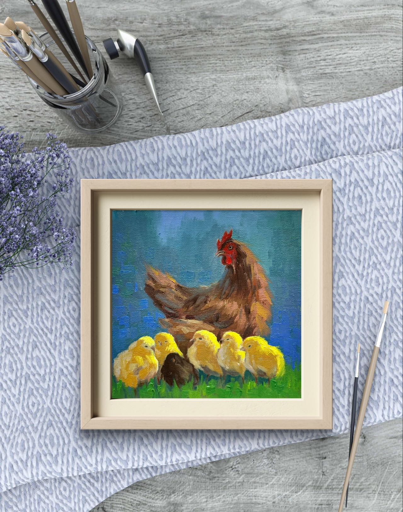 Custom Pet Portrait,Custom Oil Painting,Pet Oil Painting,Pet Portrait Oil Painting, hen and chickst Oil Portrait