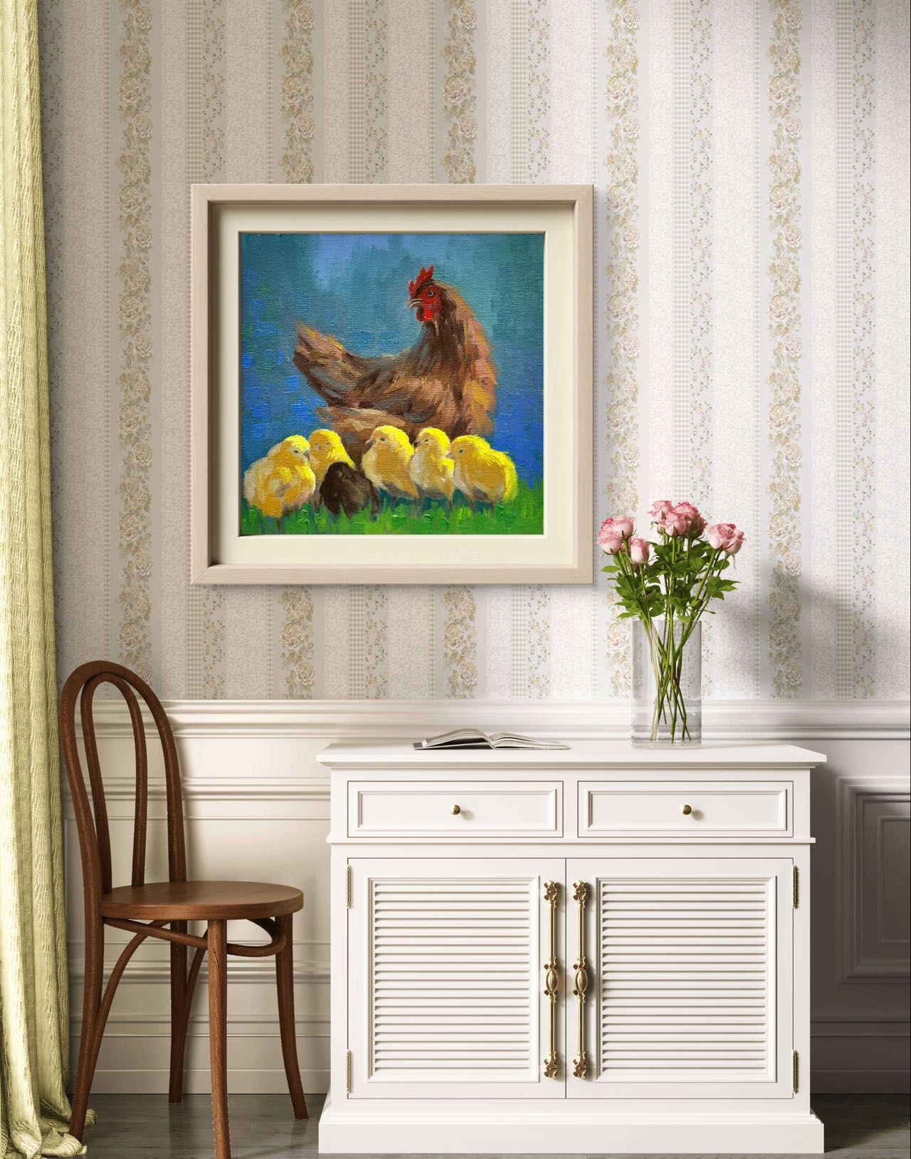 Custom Pet Portrait,Custom Oil Painting,Pet Oil Painting,Pet Portrait Oil Painting, hen and chickst Oil Portrait