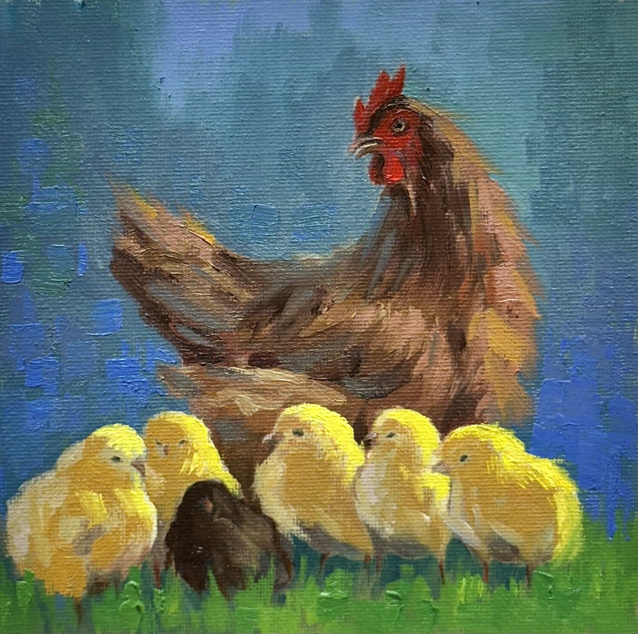 Custom Pet Portrait,Custom Oil Painting,Pet Oil Painting,Pet Portrait Oil Painting, hen and chickst Oil Portrait