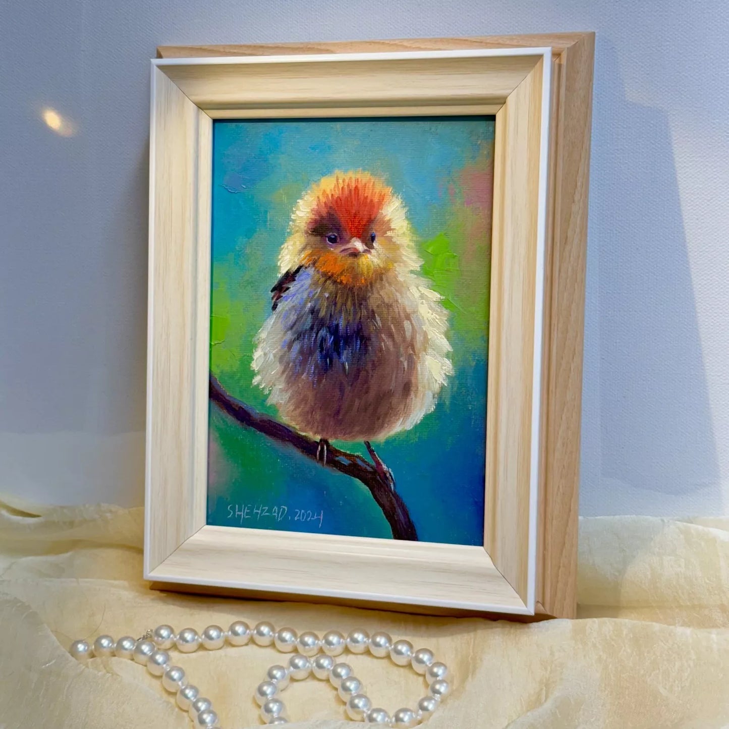 5"x7" Bird original Framed hand painted oil painting canvas wall art home decor
