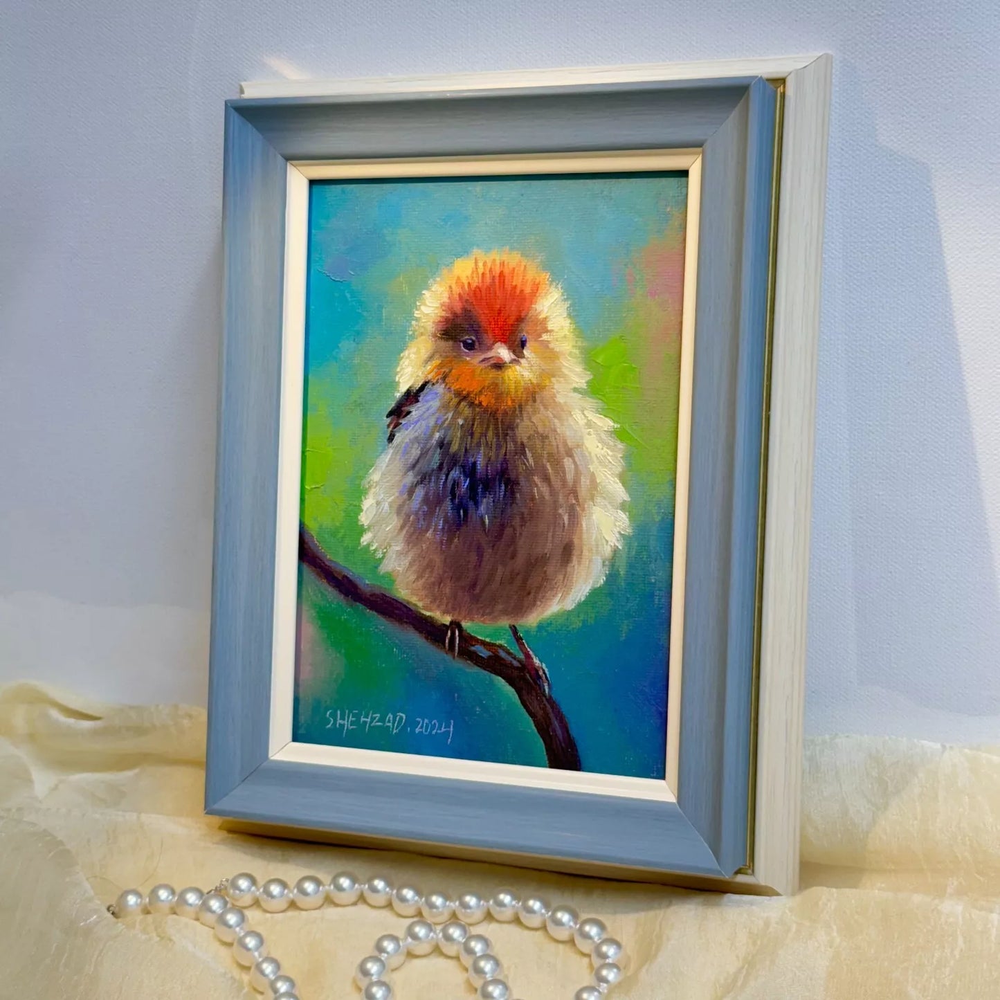 5"x7" Bird original Framed hand painted oil painting canvas wall art home decor