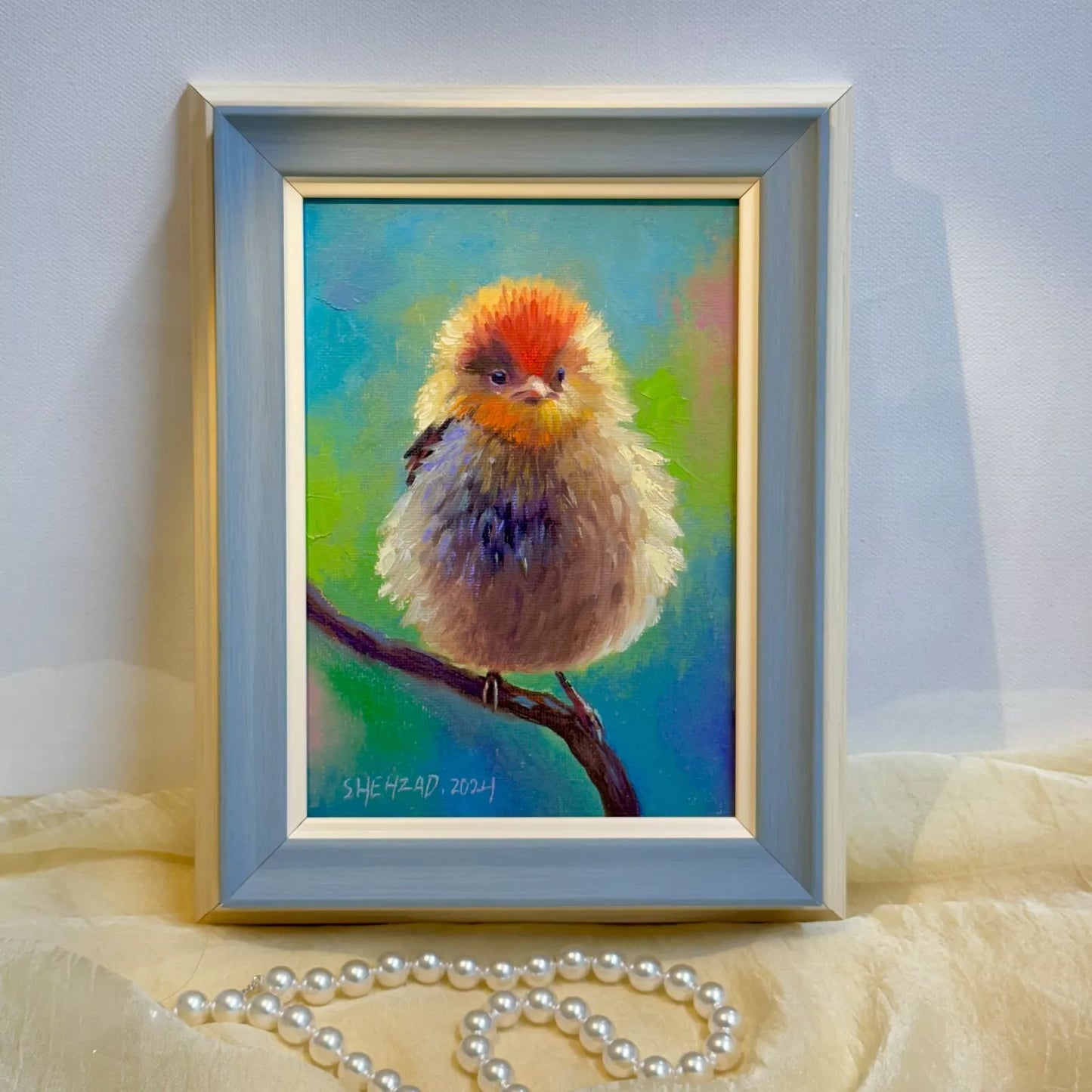 5"x7" Bird original Framed hand painted oil painting canvas wall art home decor