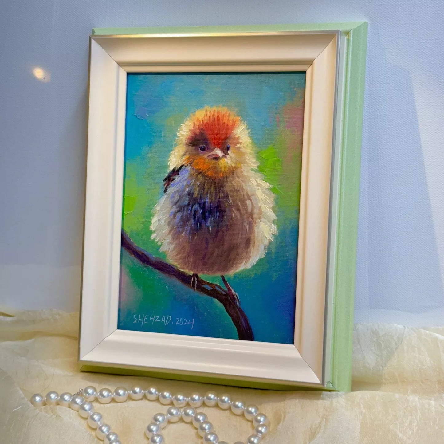 5"x7" Bird original Framed hand painted oil painting canvas wall art home decor