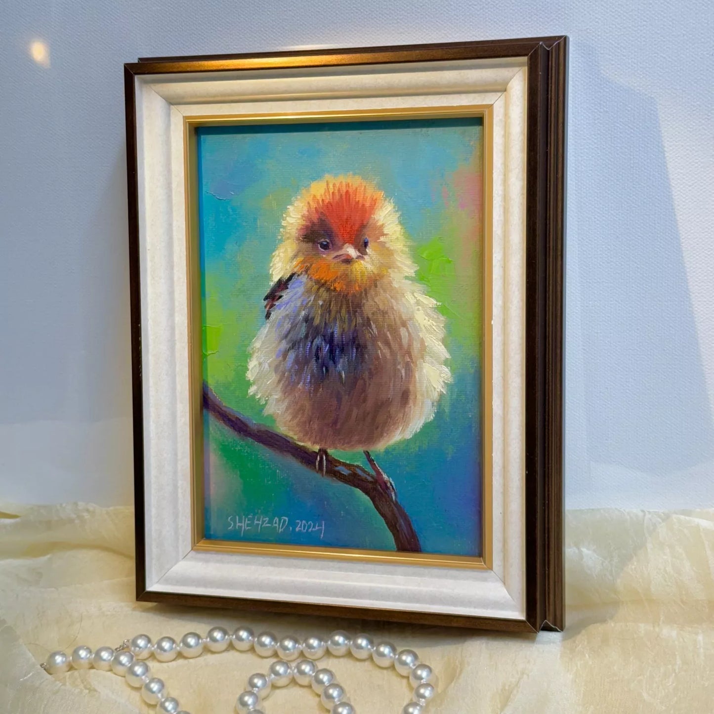 5"x7" Bird original Framed hand painted oil painting canvas wall art home decor