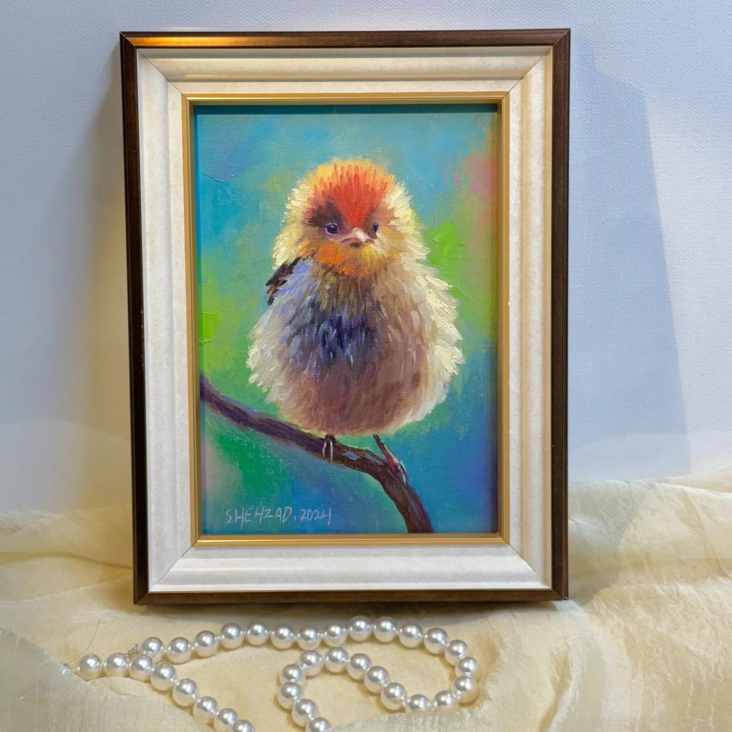 5"x7" Bird original Framed hand painted oil painting canvas wall art home decor