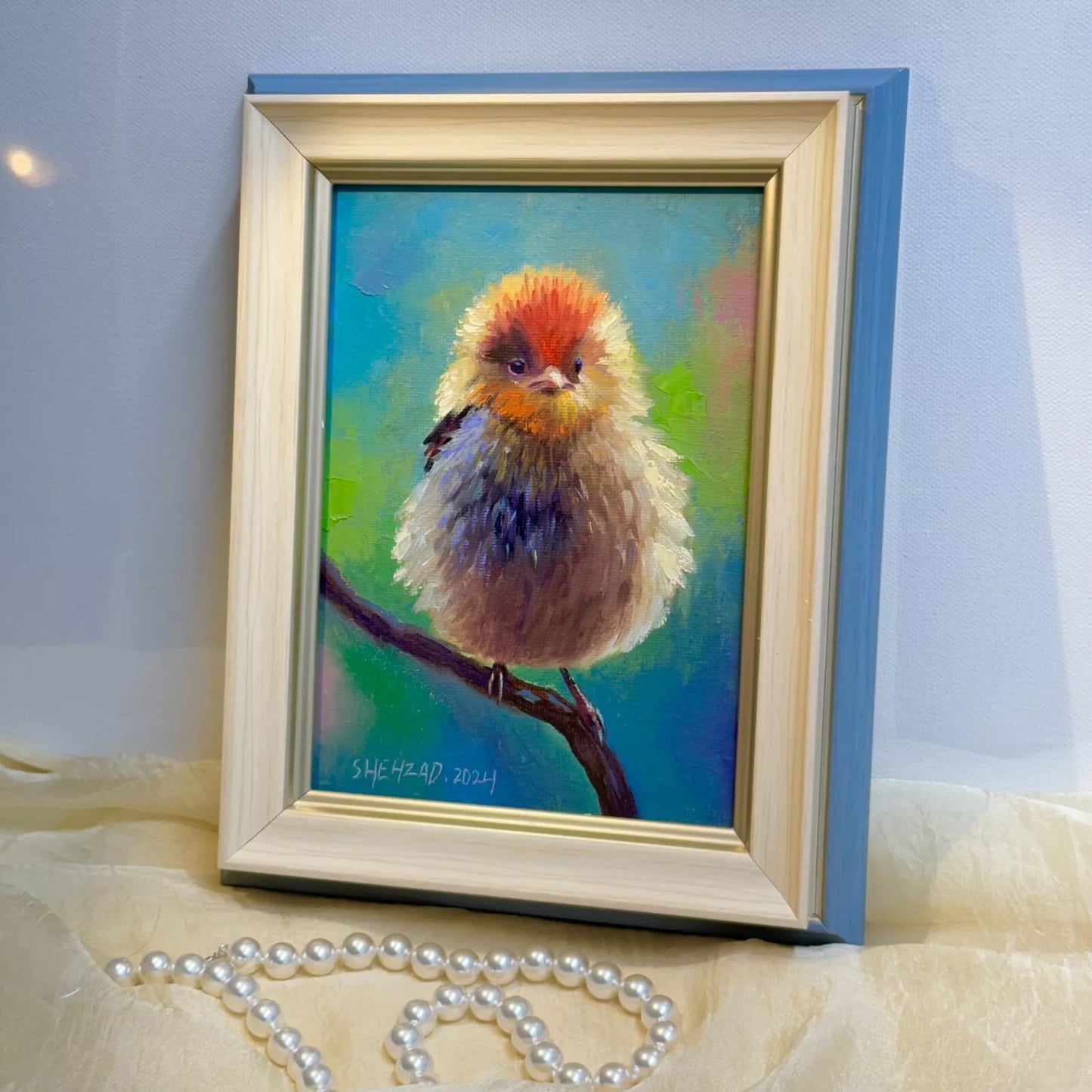 5"x7" Bird original Framed hand painted oil painting canvas wall art home decor