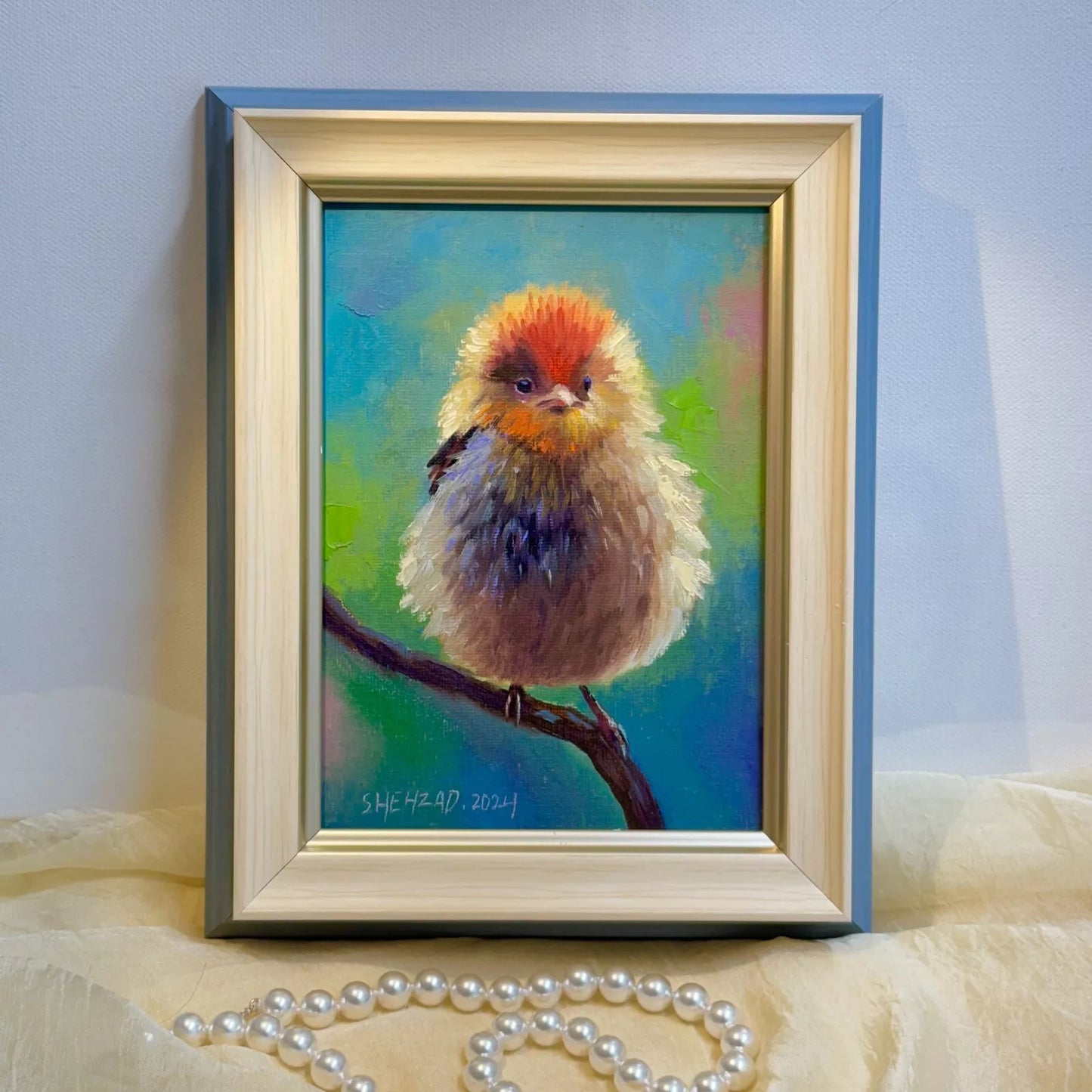 5"x7" Bird original Framed hand painted oil painting canvas wall art home decor