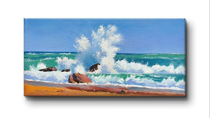 10'x20"Handmade original seascape oil painting on canvas wall art living room decor