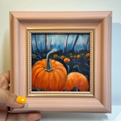 4"x4" Original Small Pumpkin Oil Painting – Charming Halloween Art for Cozy Home Decor