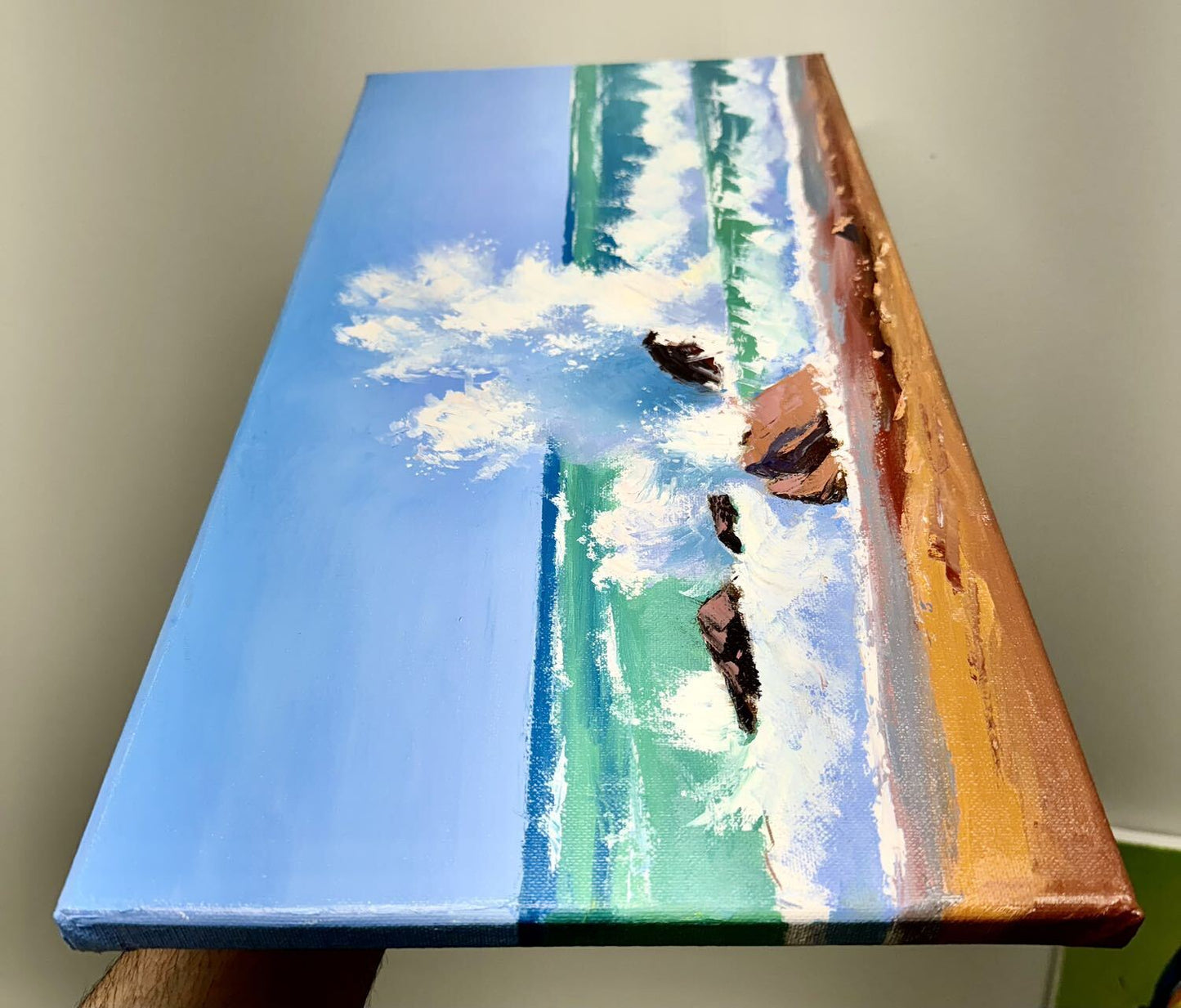 10'x20"Handmade original seascape oil painting on canvas wall art living room decor