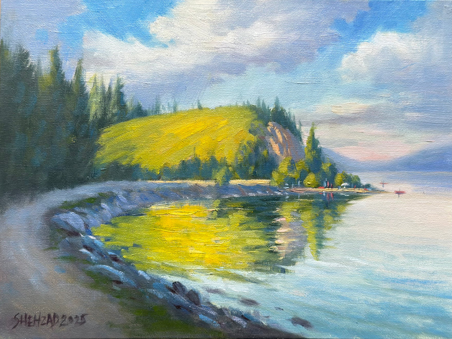 Beautiful Rail Trail Kelowna vernon Oil painting- 12x9 inches inch Canvas Panel- On spot oil painting