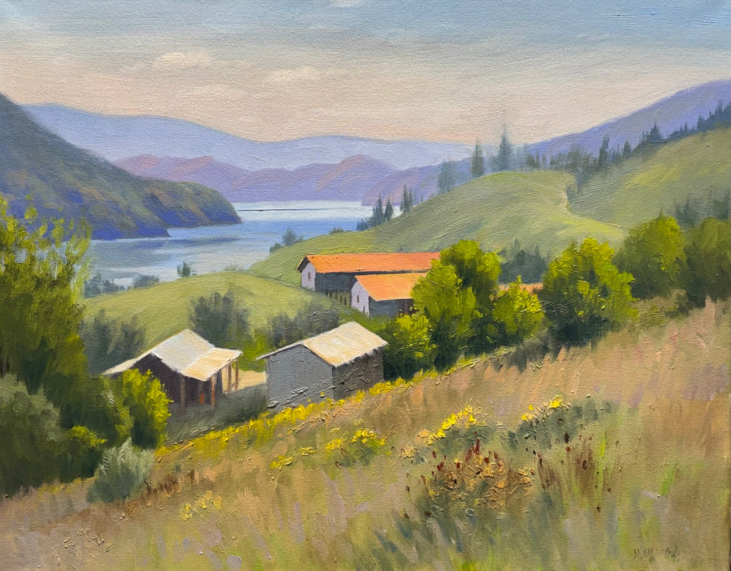 Original oil painting on canvas- Kalamalka Lake Hillside View 20"x16" canvas