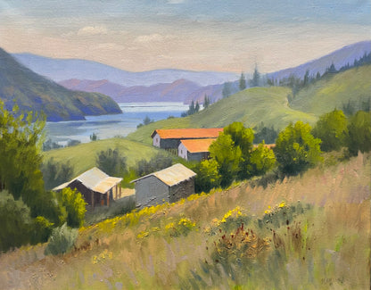Original oil painting on canvas- Kalamalka Lake Hillside View 20"x16" canvas