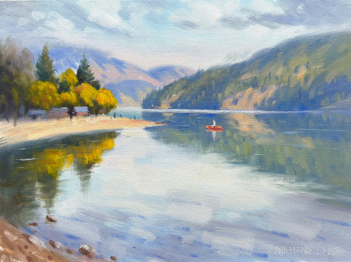 Beautiful Rail Trail Kelowna vernon Oil painting- 12x9 inches inch Canvas Panel- On spot oil painting