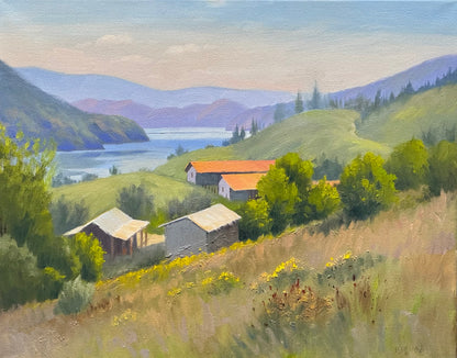Original oil painting on canvas- Kalamalka Lake Hillside View 20"x16" canvas