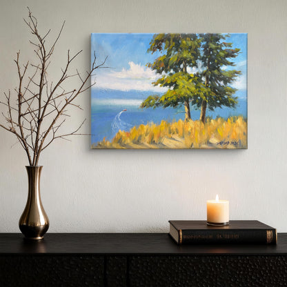 Beautiful okanagan Lake Oil painting- 12x9inch Canvas Panel- On spot oil painting