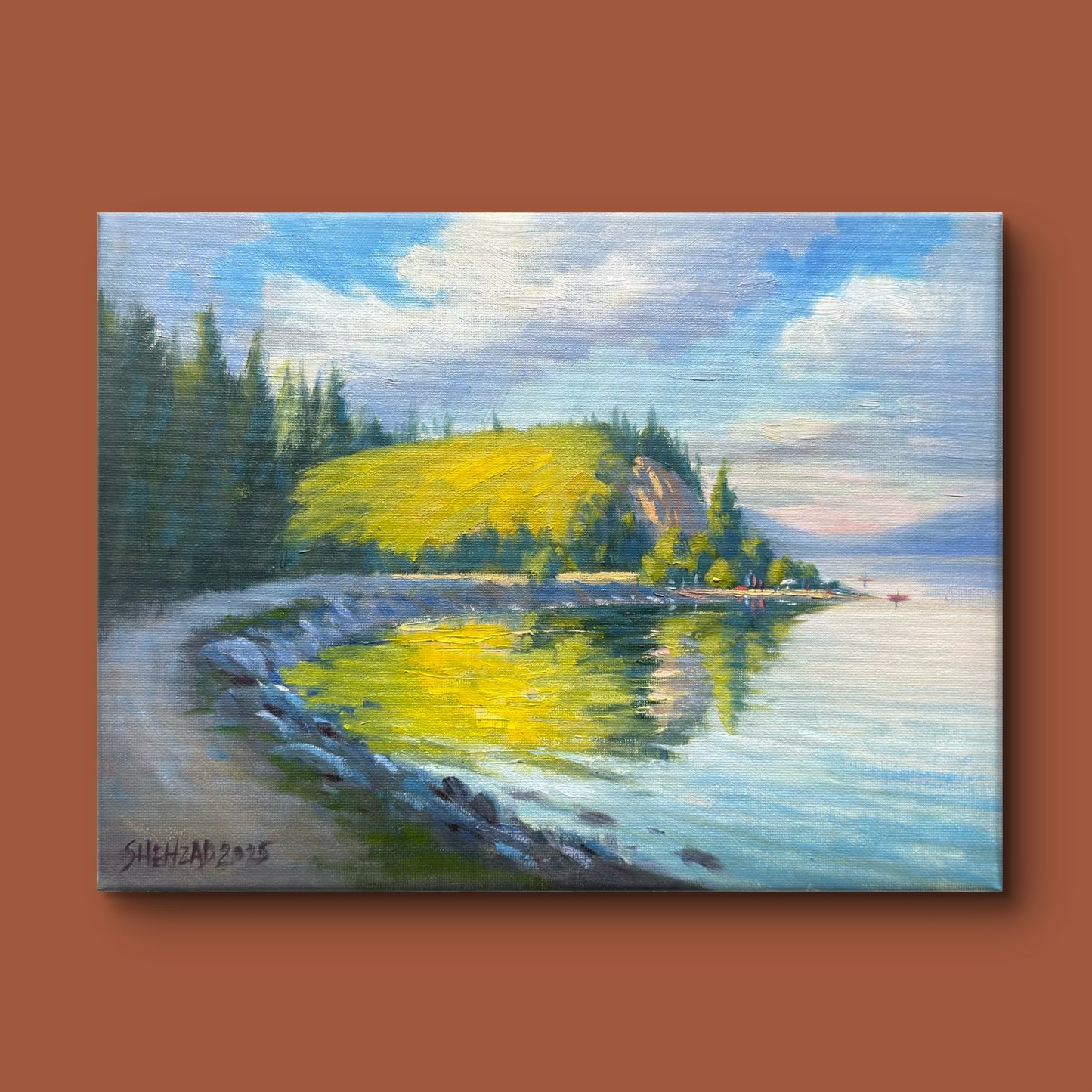 Beautiful Rail Trail Kelowna vernon Oil painting- 12x9 inches inch Canvas Panel- On spot oil painting